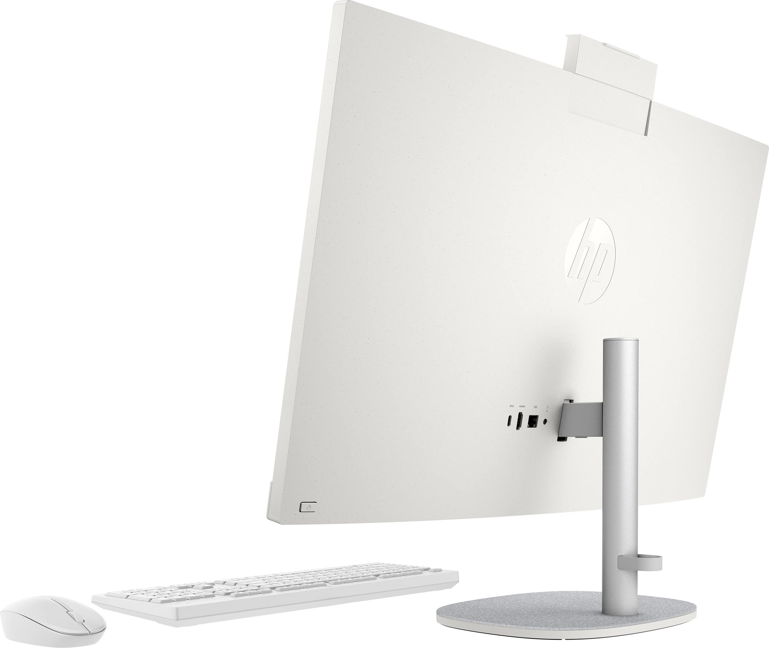 HP 27-cr0008ss - Ordinateur de 27" Full HD avec caméra, Clavier et Souris sans Fil (AMD Ryzen 5 7520U, 16 Go RAM, 512 SSD, AMD Radeon Graphics, sans système d'exploitation) Blanc - Clavier QWERTY