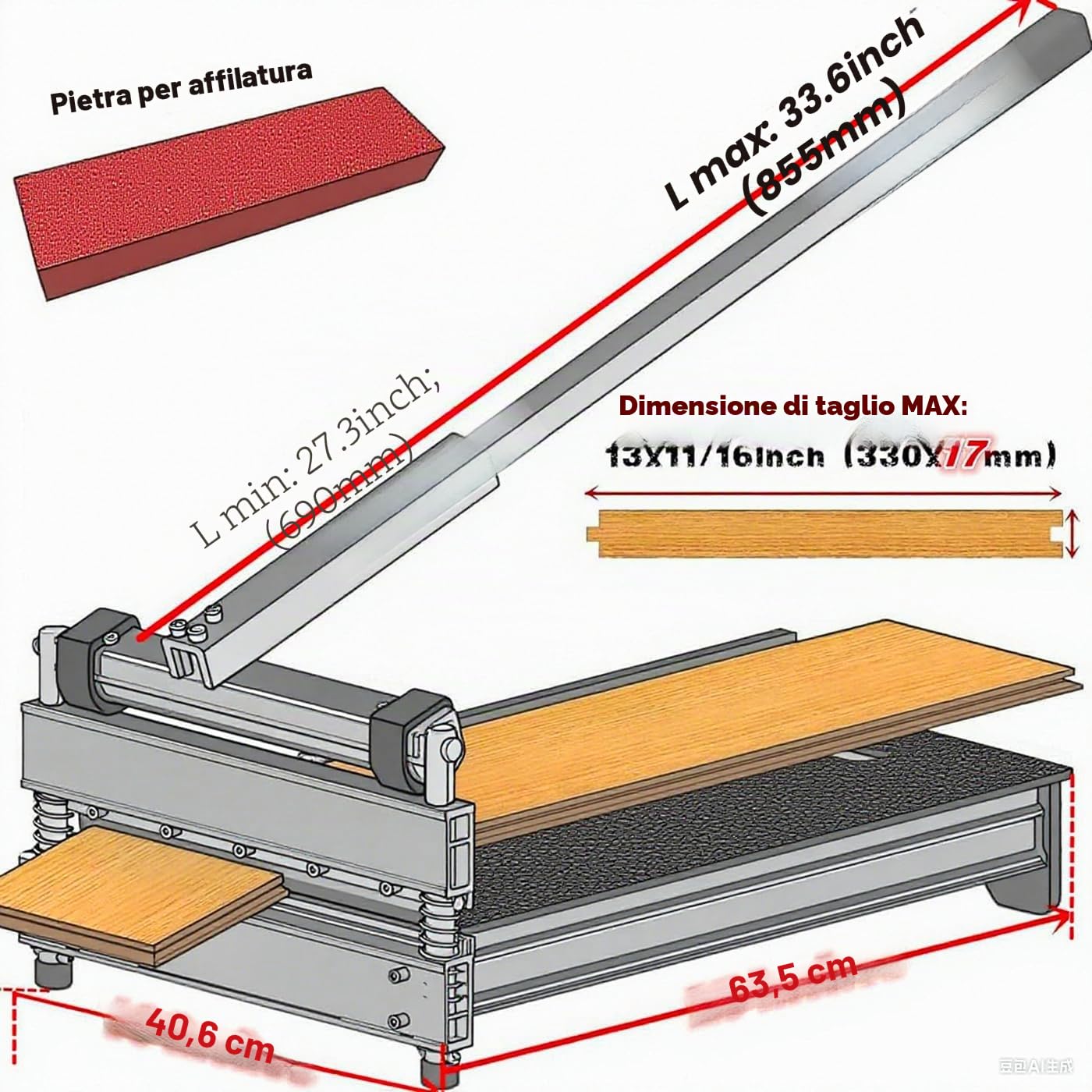 330mm MantisTol Taglierina per vinile e laminati, per pavimenti in bambù, pavimenti in ingegneria, parquet, laminato, HDF, MDF, tavola in vinile, Fino a 330mm di larghezza e 17mm di spessore.