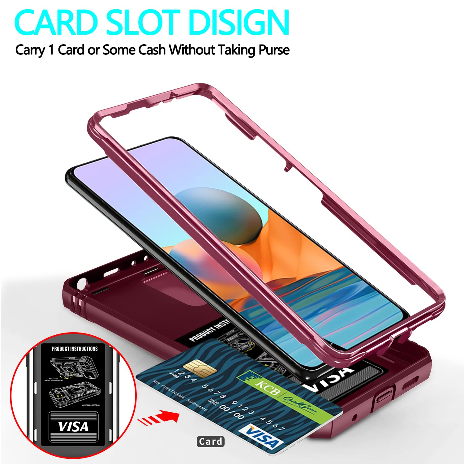 Xiaomi Redmi Note 10 Pro/Pro MAX Case With Pcs Tempered Glass Screen  Protector, Built-in Ring Stand Kickstand, Camera Cover Hard PC Soft TPU