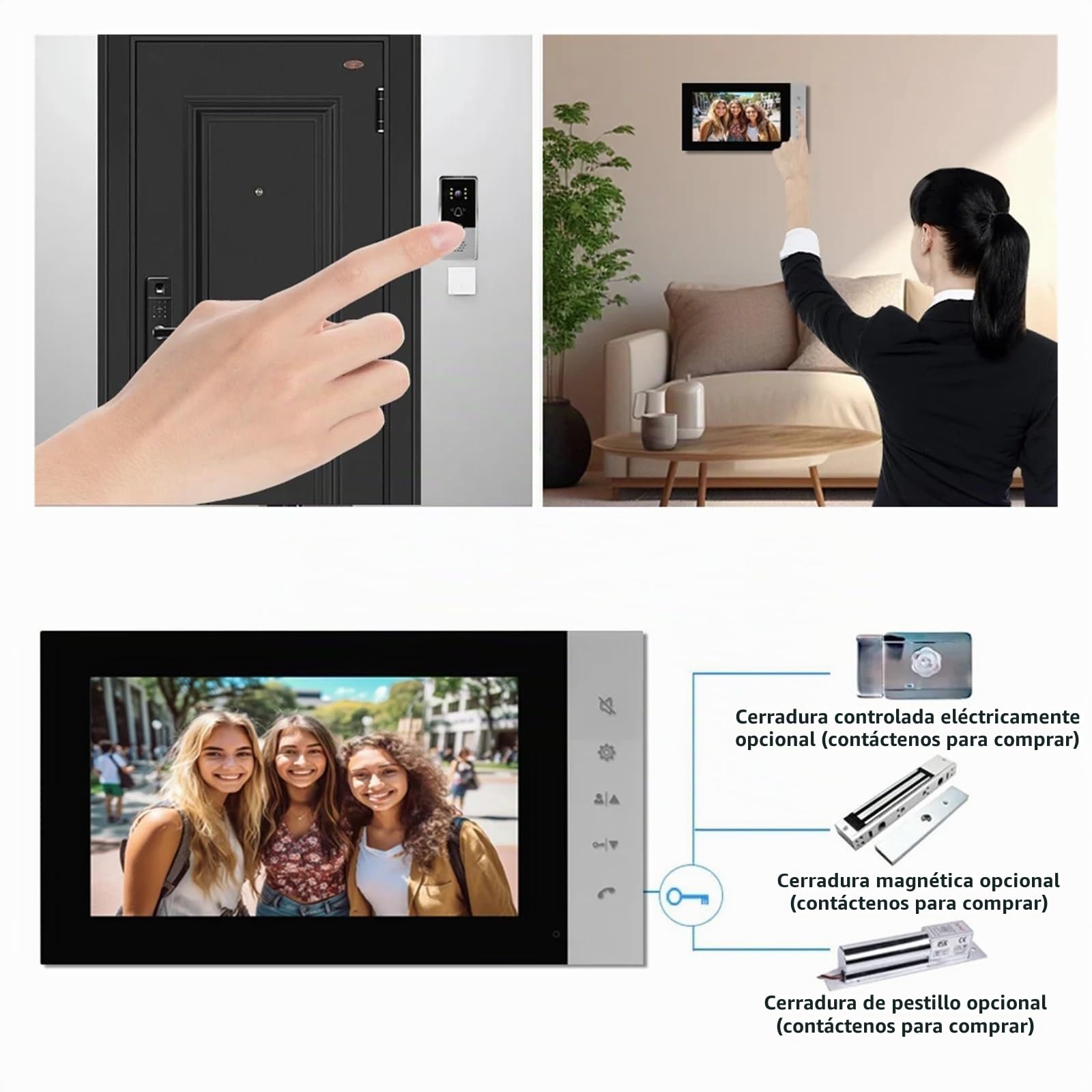 Timbre con vídeo Inteligente Videoportero cableado, 2 monitores, Puerta analógica de última neración, Puerta económica, teléfono para hogares Inteligentes, oficinas y hogares