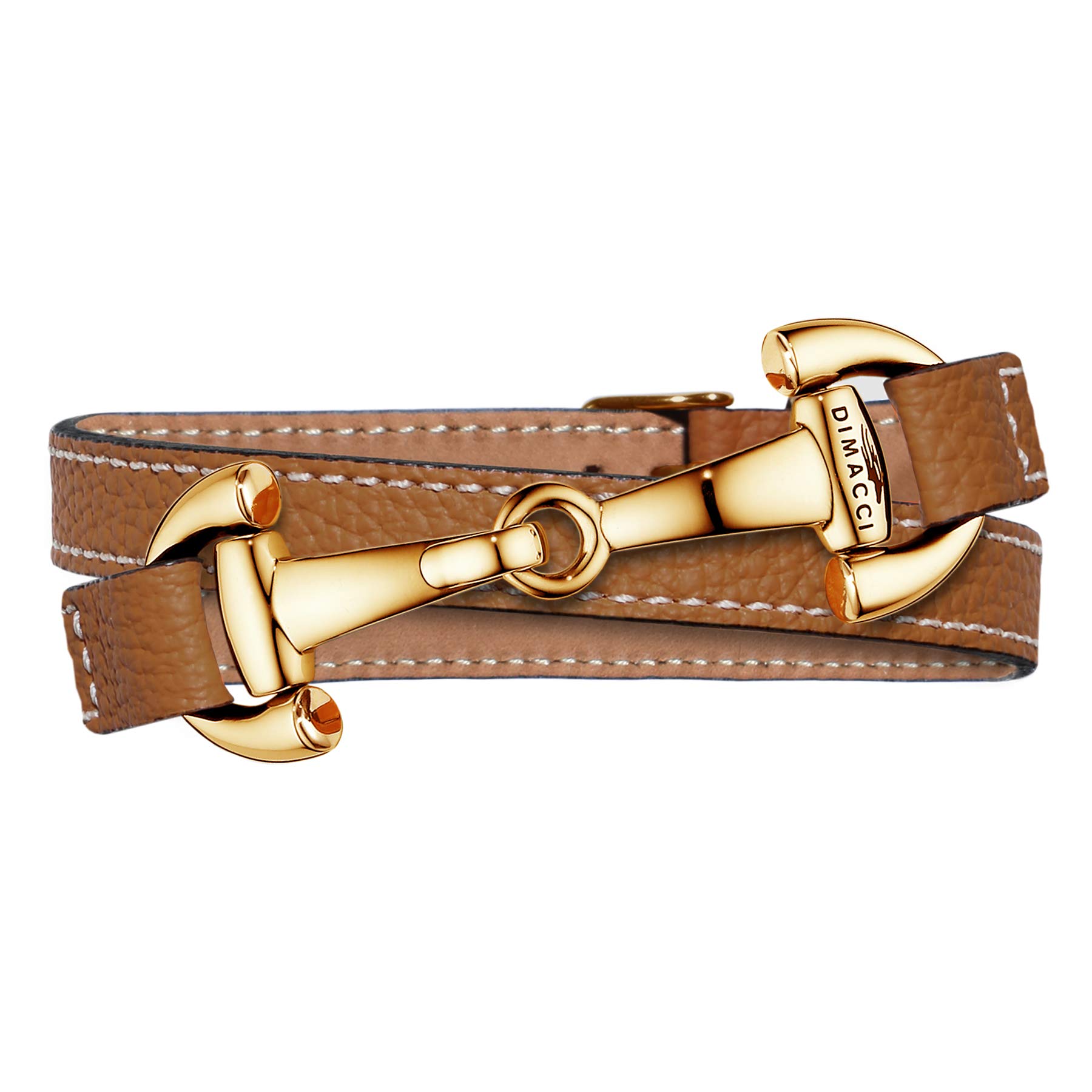 Trensen-Armband Kalbsleder | Alba-Kollektion in Cognac Gold-Optik aus Edelstahl | Schmuck für Reiter-Damen in Geschenk-Box | Mit Gravur
