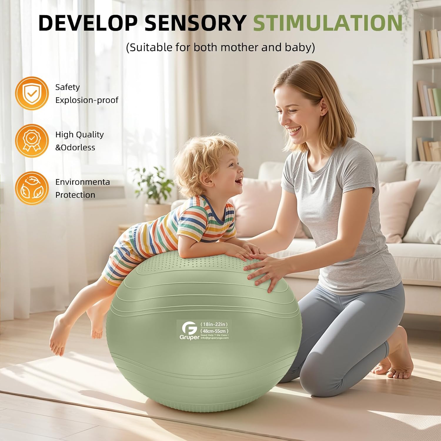 Gruper Yoga Ball, Extra Thick Non Slip Exercise Ball for Workout, Birthing, Balance, Stability, Pregnancy, 4 Sizes Anti Burst Chair for Home and Office, Includes Quick Pump & Fitness Guide