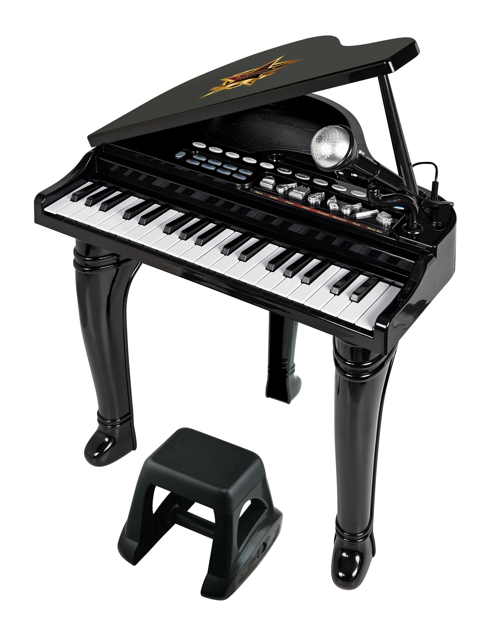 Winfun Symphonic Grand Piano Set for Kids 3+ Years 37 Keys 15 Demo Songs 8 Instruments & Rhythms Record & Playback Detachable Microphone Concert Stool Educational Music Toy