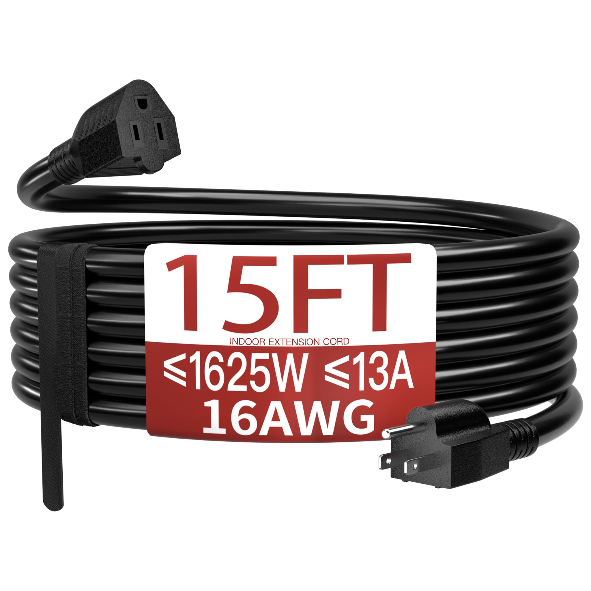 Skrizcable 16/3 15 FT Indoor Extension Cord Flexible, Black Power Cord