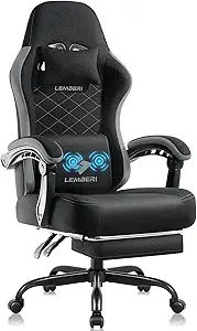 LEMBERI Gaming Chair, Fabric Big and Tall Video Game Chairs for Adults with Footrest,Racing Style Ergonomic Computer Gamer Chair with Headrest and Lumbar Support (Gray)