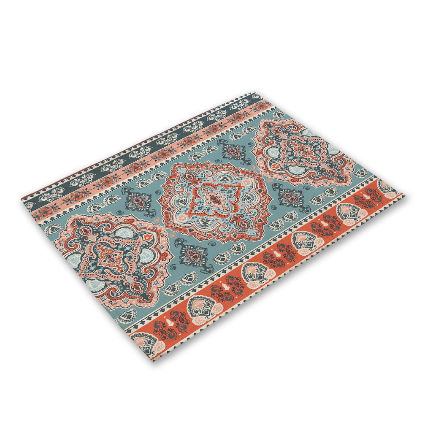 Manteles Individuales Mandala Rojo Turquesa Mantel Individual Algodón y Lino Lavable Salvamanteles Individuales Resistente al Calor Bajoplatos Individuales Mesa Tapetes para Mesa 30x45cm 6 Pcs