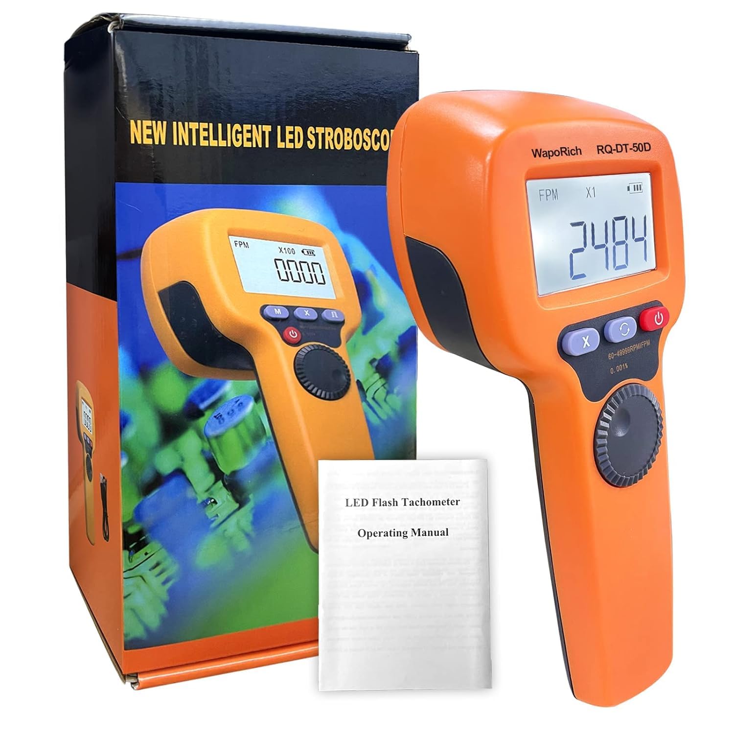 DT-50D stroboscope numérique à main sans contact 60-49999 tr/min LED haute précision rechargeable écran LCD pour machines à imprimer et filer Orange