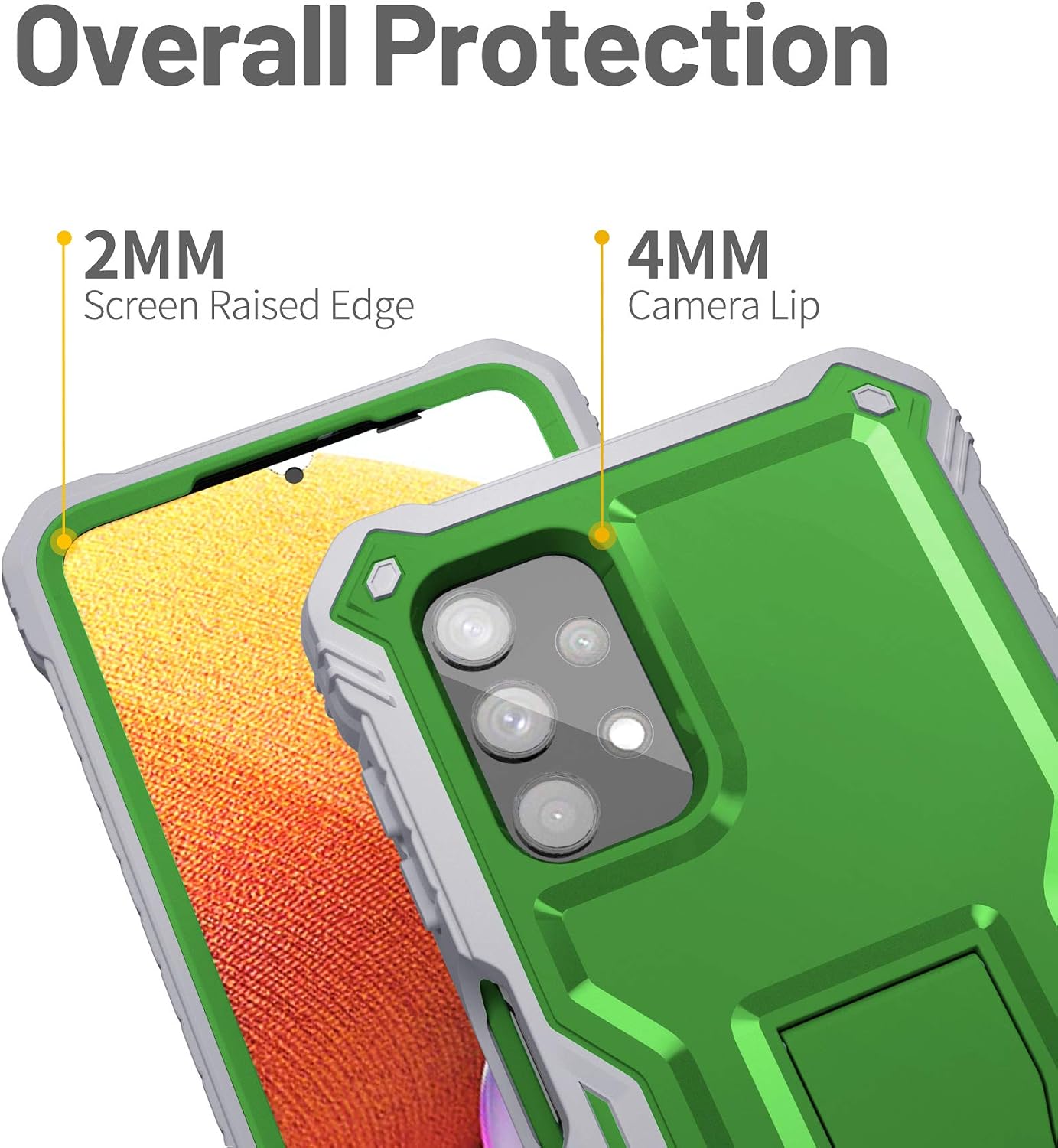 FITO for Samsung Galaxy A32 5G Case, Dual Layer Shockproof Heavy Duty Case for Samsung A32 5G Phone with Screen Protector, Built-in Kickstand (Green)