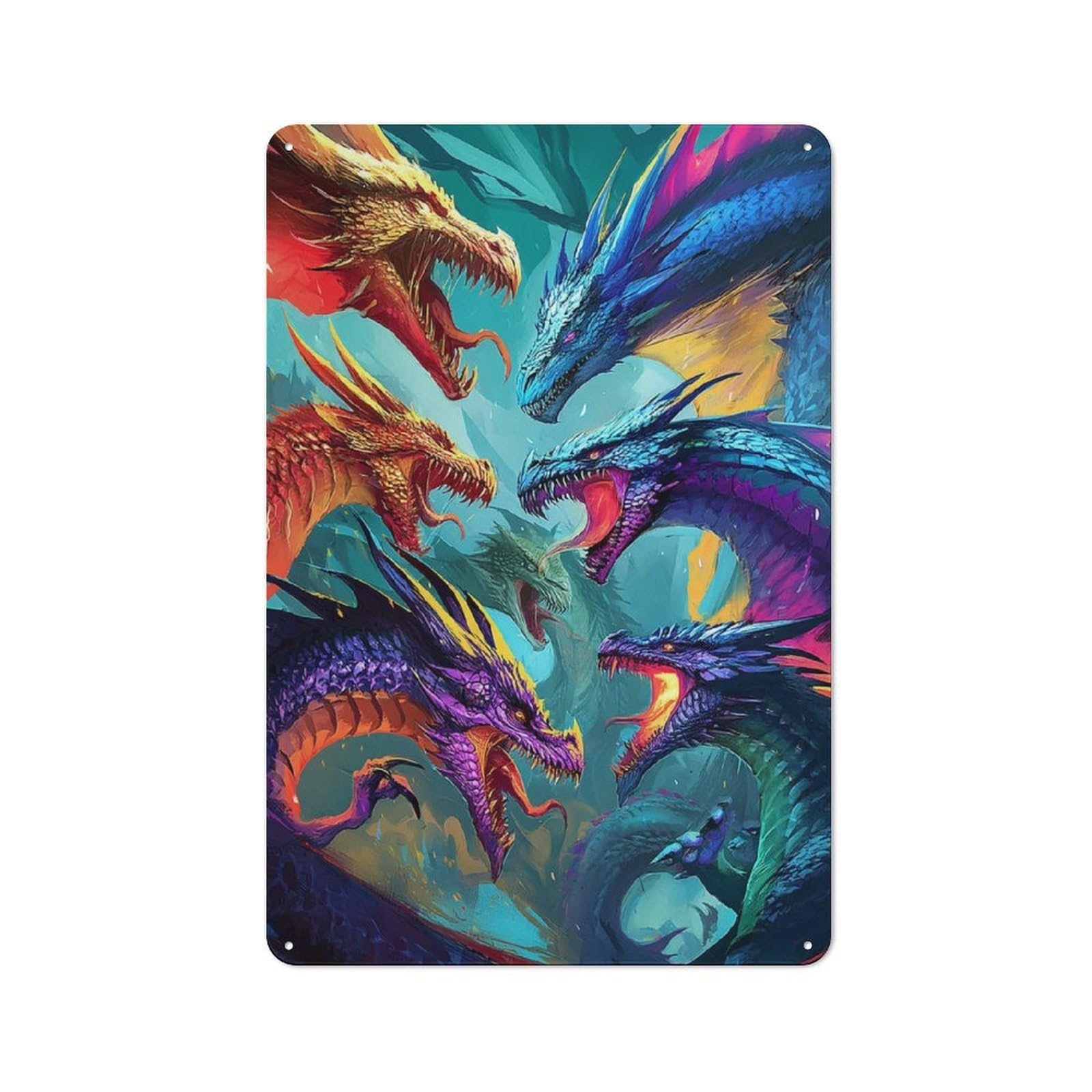 Junmoney Colorful Dragon Gathering Retro Metal Plaque 30X20cm For Guest Room Or Hallway, Housewarming Present For People Styling Guest Room And Hallway