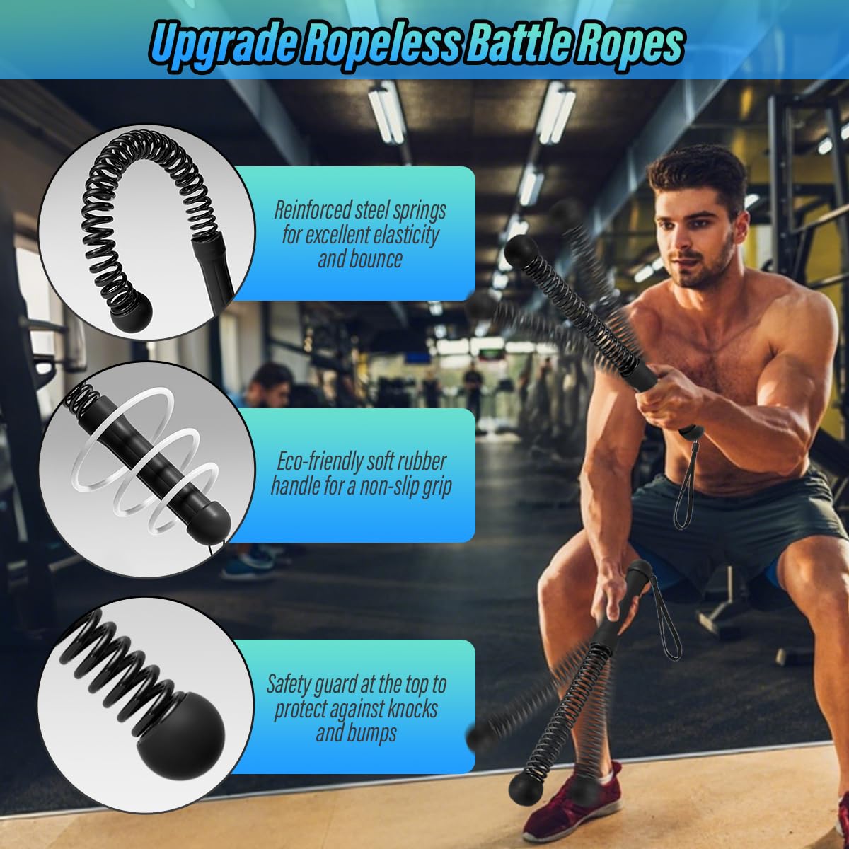 Corde De Combat Sans Corde – Battle Rope Noire, Silencieuse, Portable, Ressorts Inox, Pour Home Gym