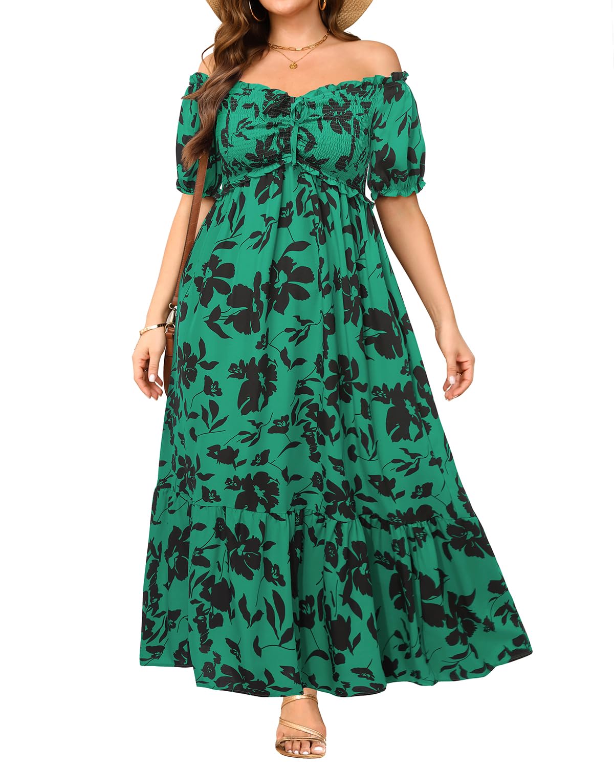 Sonnenkleider in Übergröße für Damen, Sommer, schulterfrei, Puffärmel, A-Linie, Boho, Maxi-Flow-Kleid, langes Kleid 2025