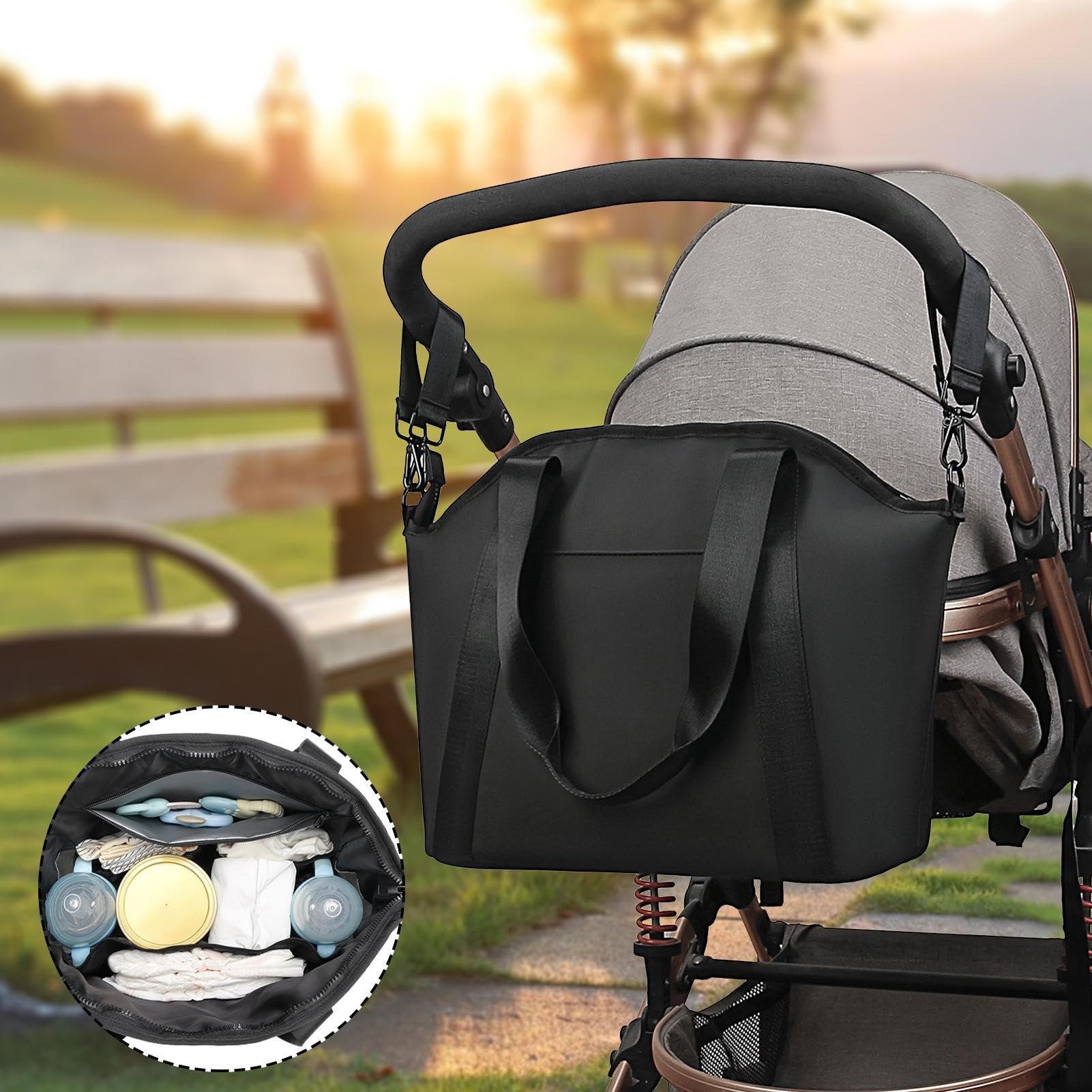 Borsa per pannolini per passeggino, in pelle PU, borsa a tracolla per | pannolini, borsa multifunzione per passeggino, grande capacità, organizer per salviettine umidificate, biberon per latte e