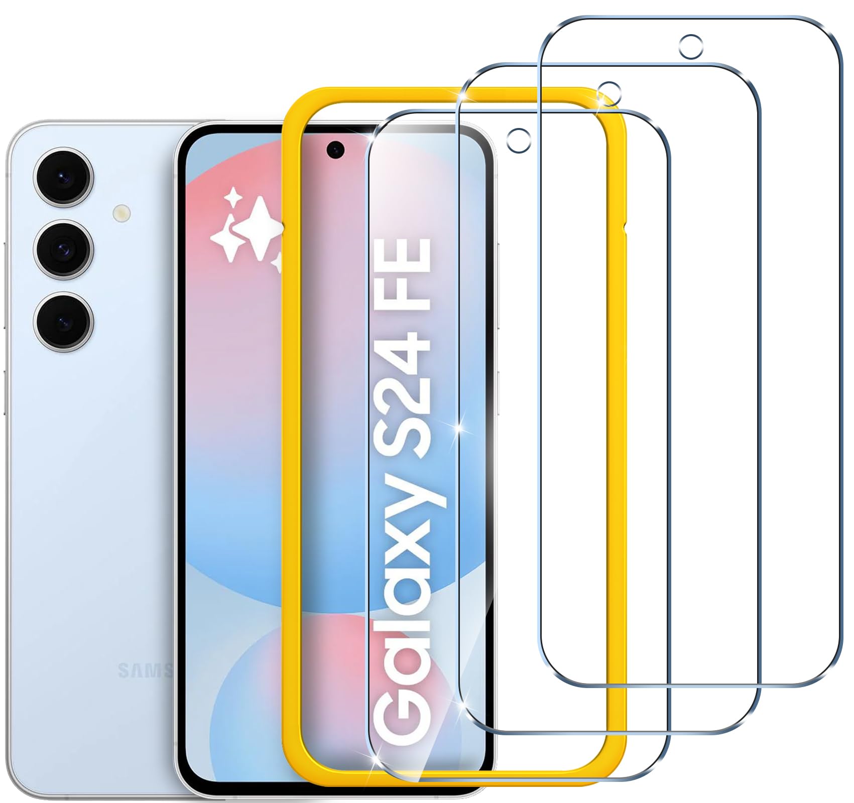 iVoler 3 Pezzi Pellicola Vetro Temperato per Samsung Galaxy S24 FE 5G (Non compatibile con Samsung Galaxy S24 5G) Con Strumenti di Installazione, Durezza 9H, HD Chiaro, Anti Graffio, Senza Bolle