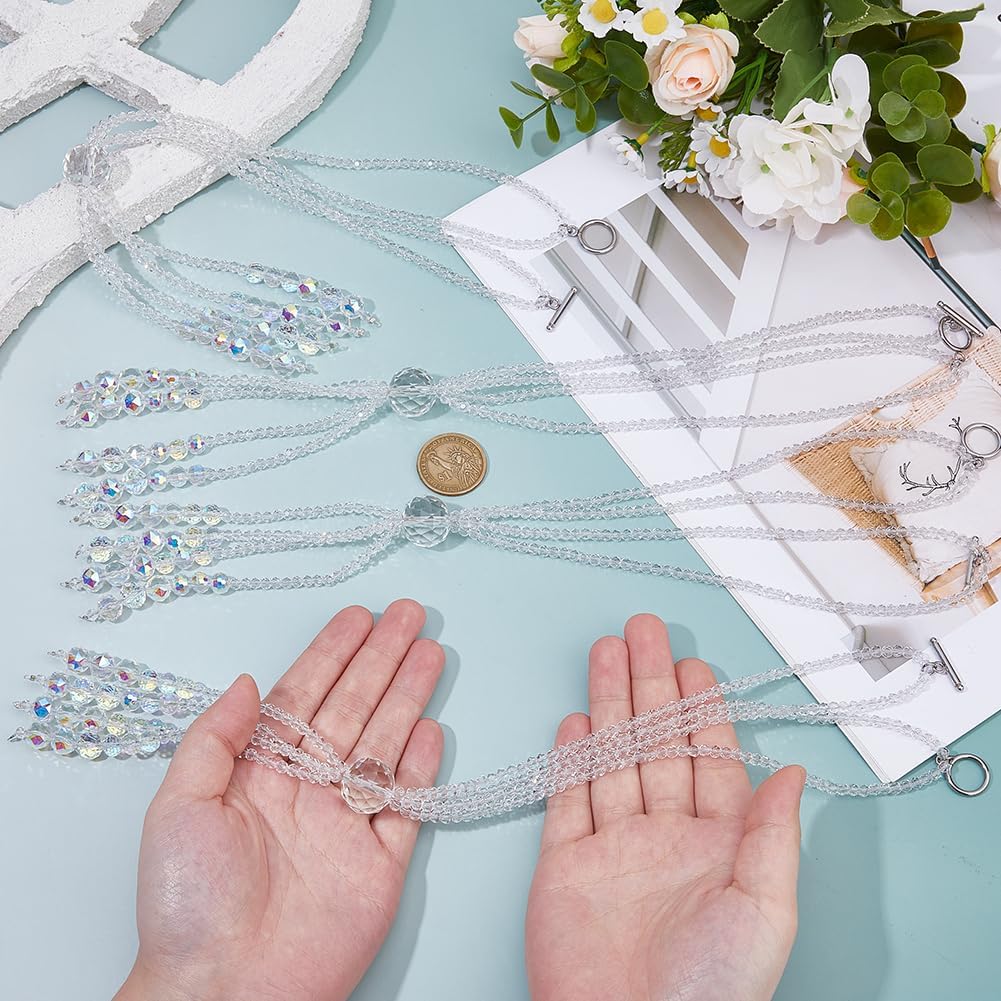 SUPERFINDINGS 4Pcs Crystal Beaded Curtain Tieback Window Holdbacks Holders Tie Backs Drapery Holdbacks Clear Farmhouse Decorative Curtain Holdback Clips for Home Office Room Decor