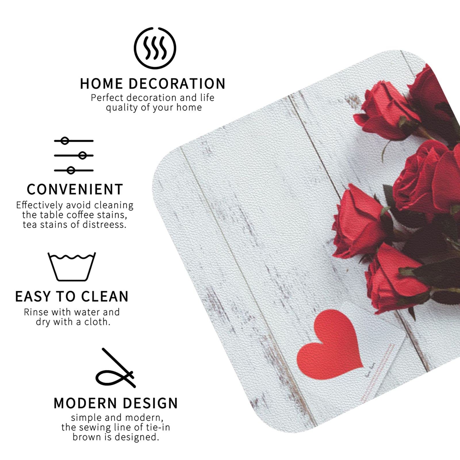 Set Di 6 Sottobicchieri Con Rosa E Supporto In Pelle – Decorazione Floreale Per Tavolo, Cucina E Bar