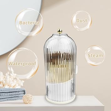 360° Rotating Make Up Brush Holder Storage with Clear Dustproof Lid, Sliding Opening Cosmetic Make-Up Organiser, Makeup Brushes Holder Organizers,Make-Up Brush Container Case for Dressing Table,Vanity