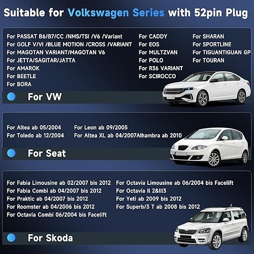 Miniatura 4 de Podofo Arnés de cable de radio estéreo para coche, 52 pines, compatible con Volkswagen Skoda Octavia Golf Touran Passat B6 Jetta Polo Tiguan