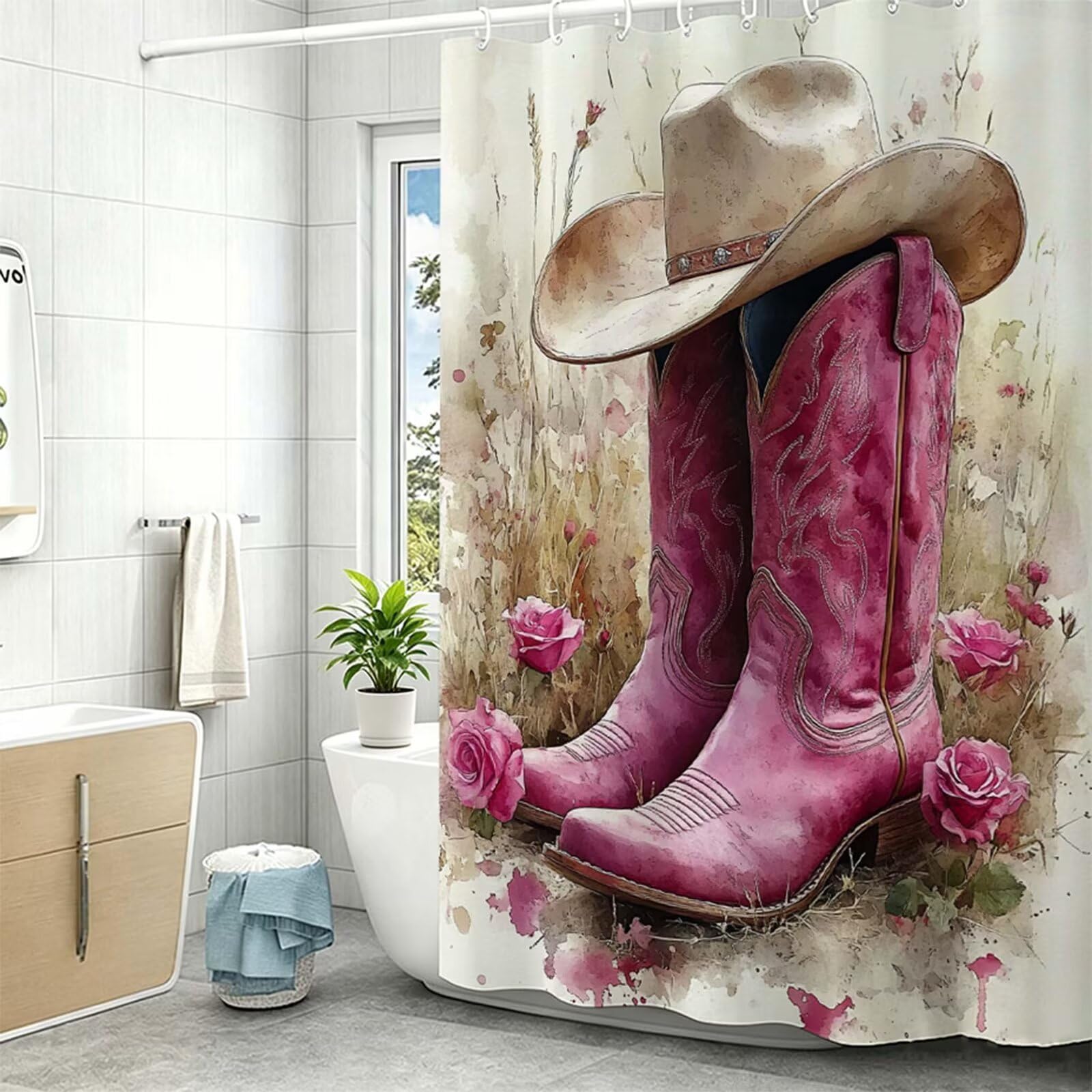 Tenda Doccia in Poliestere rosa,Tende per Doccia Extra Lunga 230x180cm,stivali Tenda Vasca da Bagno Tessuto Lavabile,Impermeabile e Facile da Pulire,con 12 Ganci,Decorazione per Bagno,Hotel Z-528