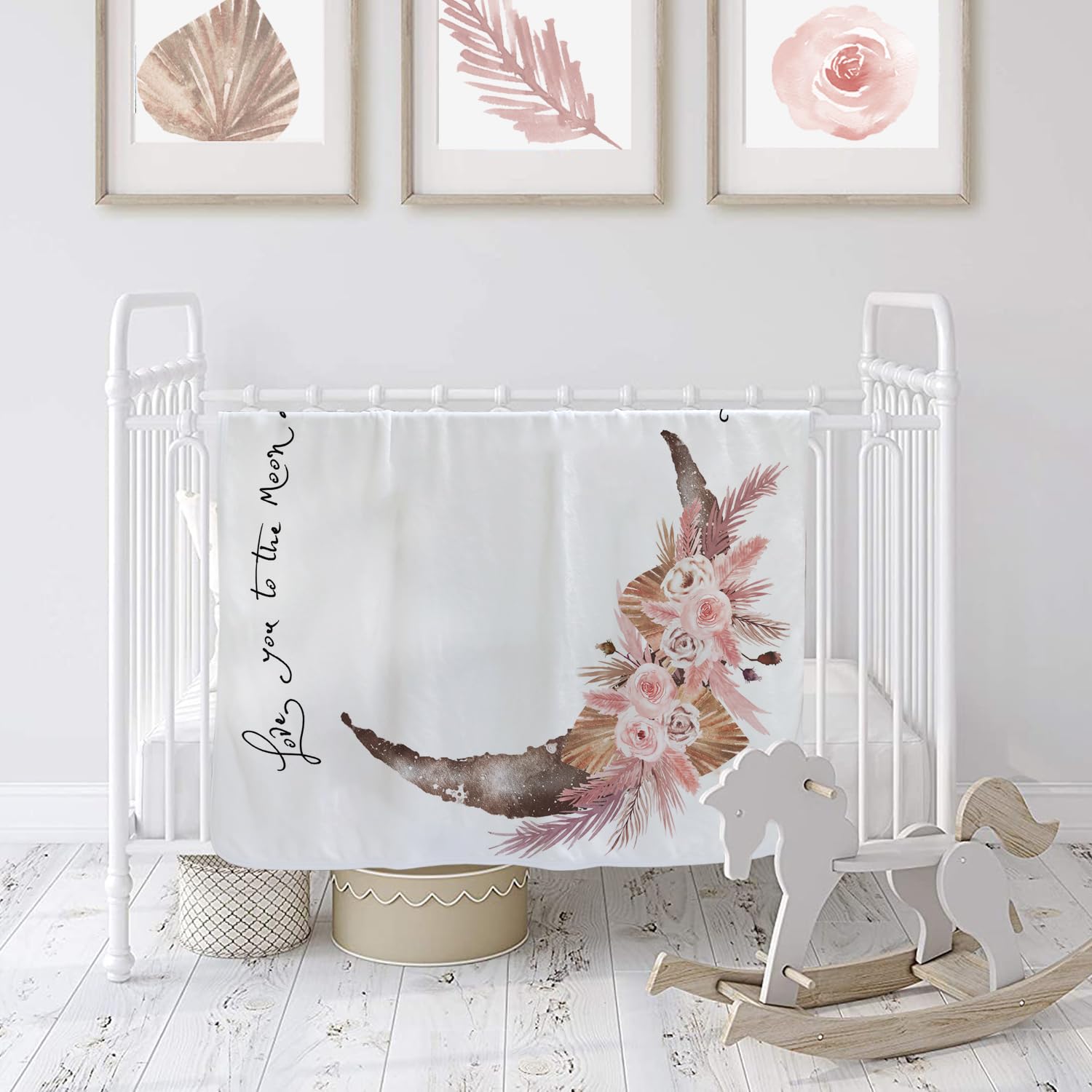 Manta de hito para bebé niña, manta mensual de hitos para recién nacidos, manta de gráfico de crecimiento del bebé, decoración bohemia para guardería, manta de accesorios para fotos con corona