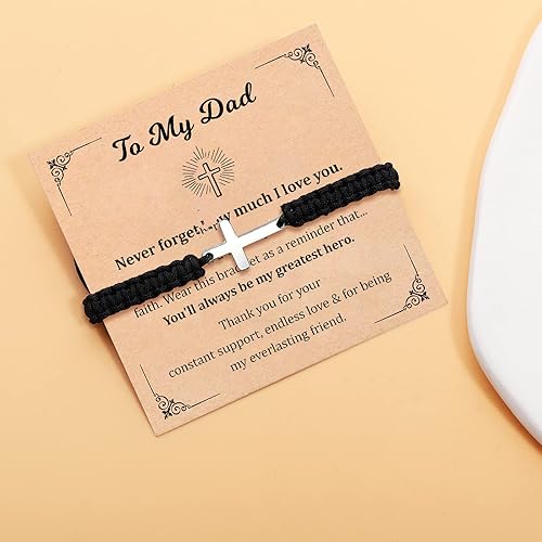 Miniatura 4 de To Mens Boys Gifts Cross Bracelet for Dad, Bonus Dad, Uncle, Son, Nephew, Grandson - Fathers Day Birthday Christmas First Communion Confirmation