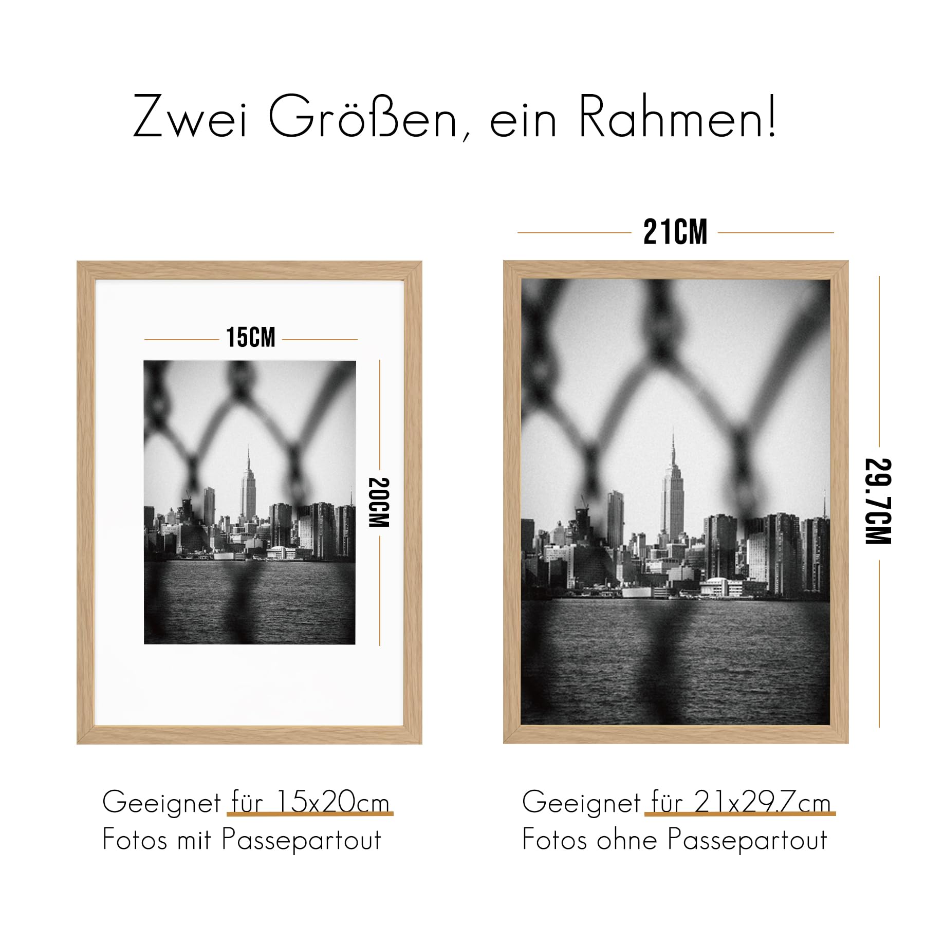 VUVUZULA Picture Frame A4 21 x 30 cm, Photo Frame, Wooden Frame, Oak Frame, 3-Pack, DIN A4 with Mount, Certificates, Natural - Image 2