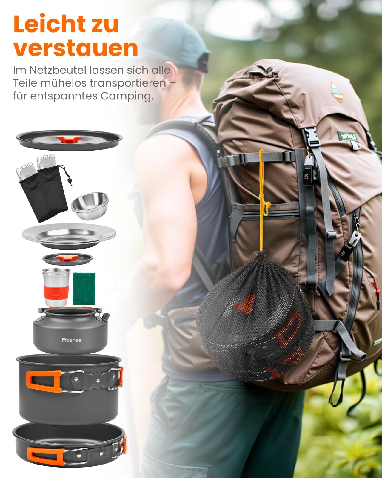 Fitense 21 teiliges Camping Kochgeschirr Set Outdoor Geschirr Set, Faltbare Camping Töpfe für 1–2 Personen, tragbares Camping-Zubehör für Rucksackreisen, Camping, Outdoor Kochen, Wandern und Picknick