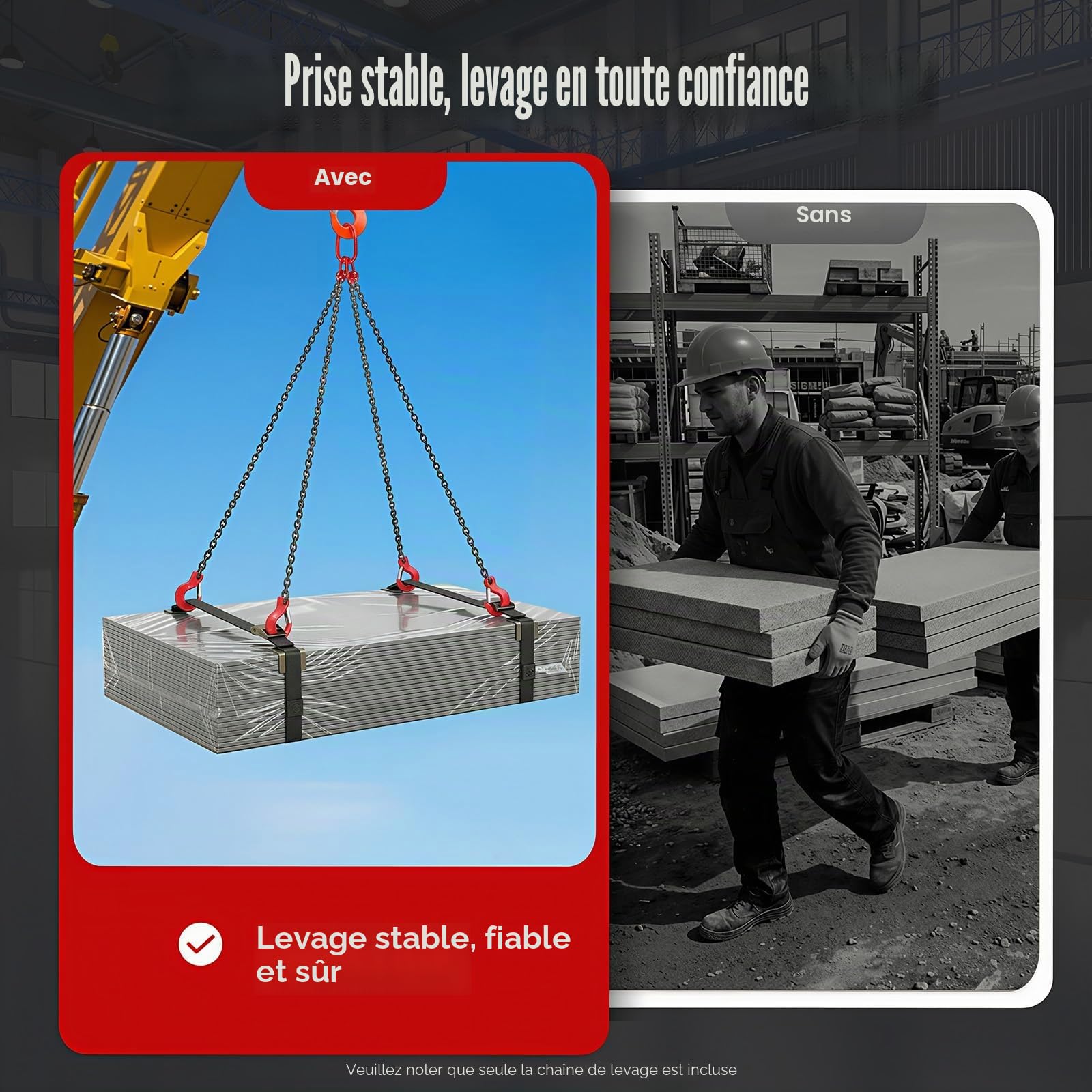 Dispositif de levage, outil en alliage G80, chaîne chaîne d'arrêt 5T, longueur : 1,5 m