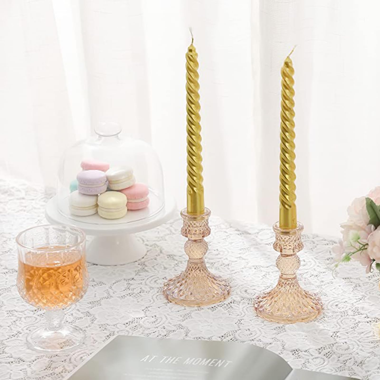 BEZURA Vintage Candle Holders for Candlesticks Taper Glass Candlestick Holder Decorative Centerpiece for Wedding Table Fall Decor