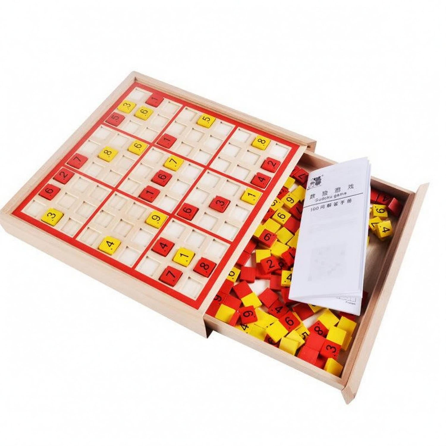 Water-Based Finish Wooden Sudoku Game Set Red and Yellow Reversible Sudoku Board Light Wood Five in a Row Game Board Reusable Pieces, Sudoku Gomoku Puzzle-image-42