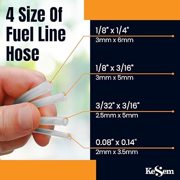 4 Sizes Assoreted Fuel Line Hose Replacement Tubing for Two Stroke 2 Cycle Small Enginge Power Tools, Petrol Gas Pipe for Lawn Mower String Trimmer Chainsaw Leaf Blower, Fit Most Brands (Clear)