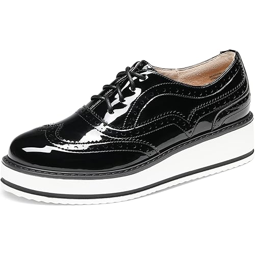 Bruno Marc Women's Platform Oxfords Lace-Up Wingtip Brogue Shoes