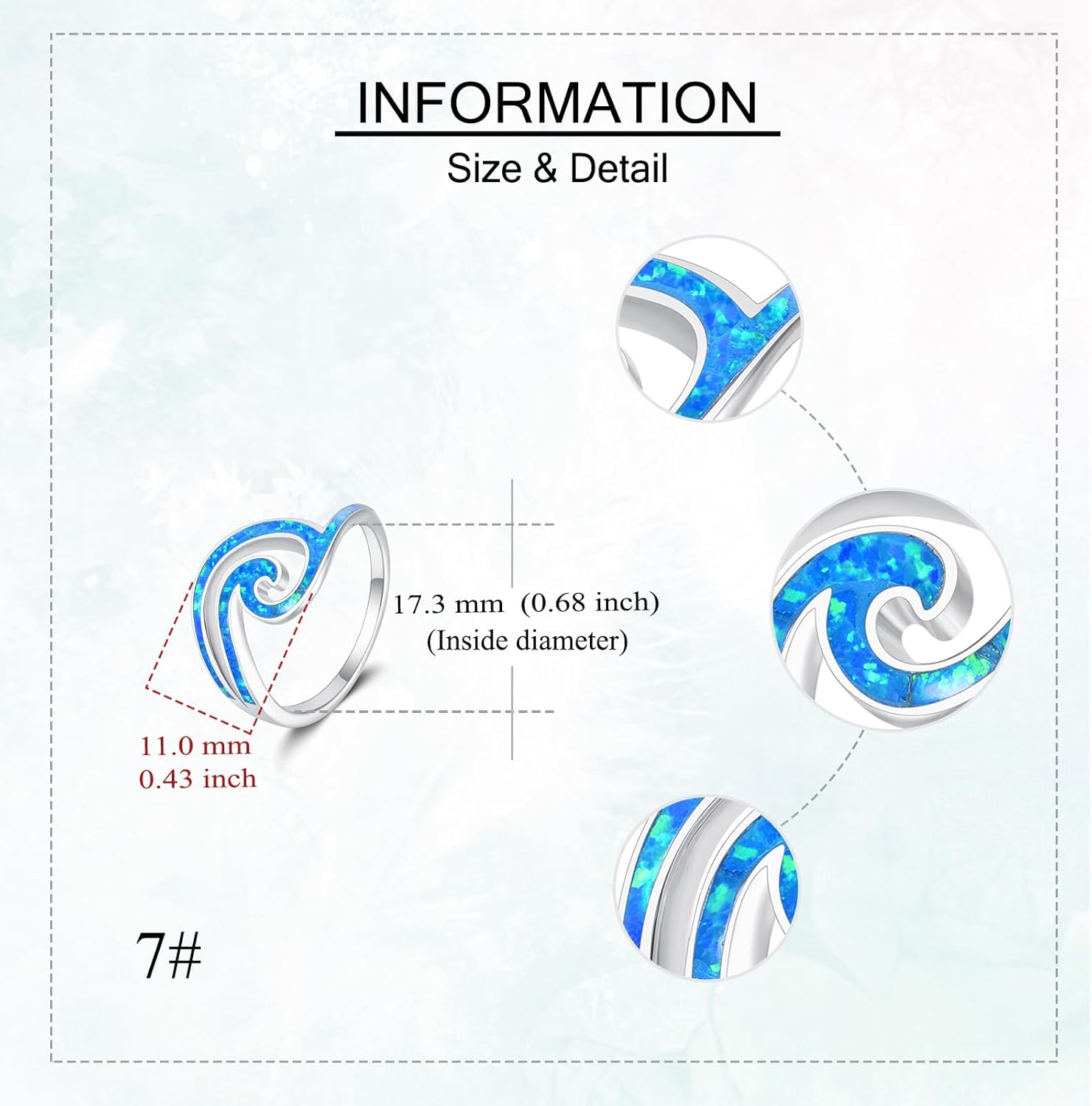 Wave Ring 925 Sterling Silver Created Blue Opal Ocean Beach Wave Ring for Women Size 7,8,9 Unique Design - Image 3