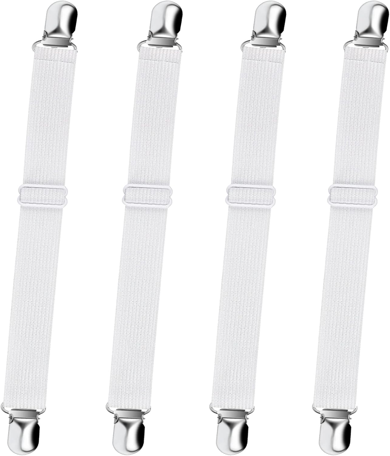Adjustable Bed Sheet Holder Straps with Heavy Duty Metal Clips | Elastic Mattress Sheet Fasteners | Fitted Sheet Grippers | Bedsheet Tightener for Single,| White | 2 Pieces-image-47