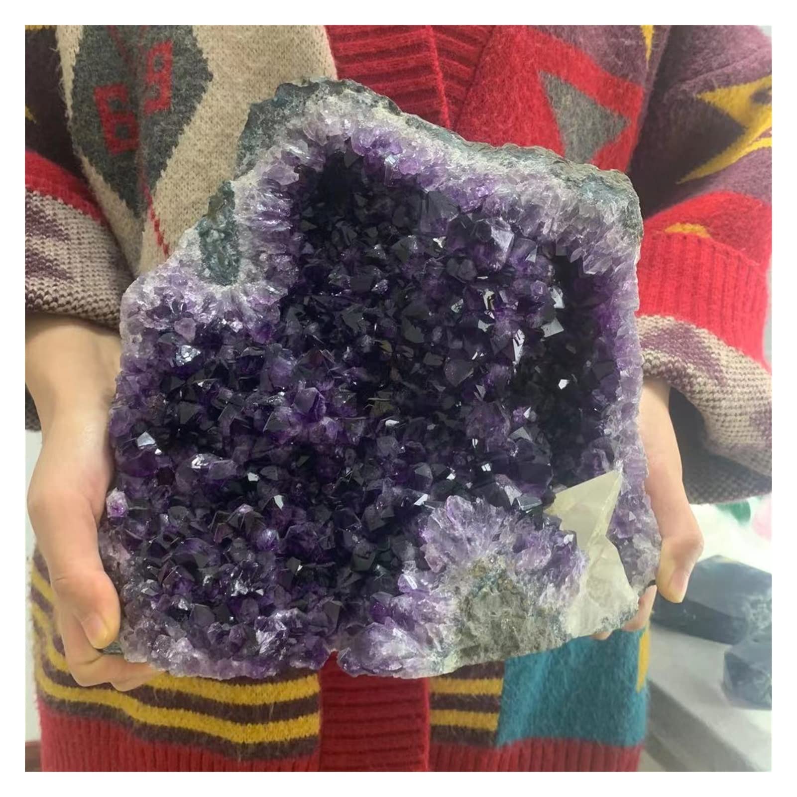 FYUTUR Cristal Natural en Bruto Espécimen de Cristal de racimo de Cuarzo de geoda de Amatista Natural Curación energética