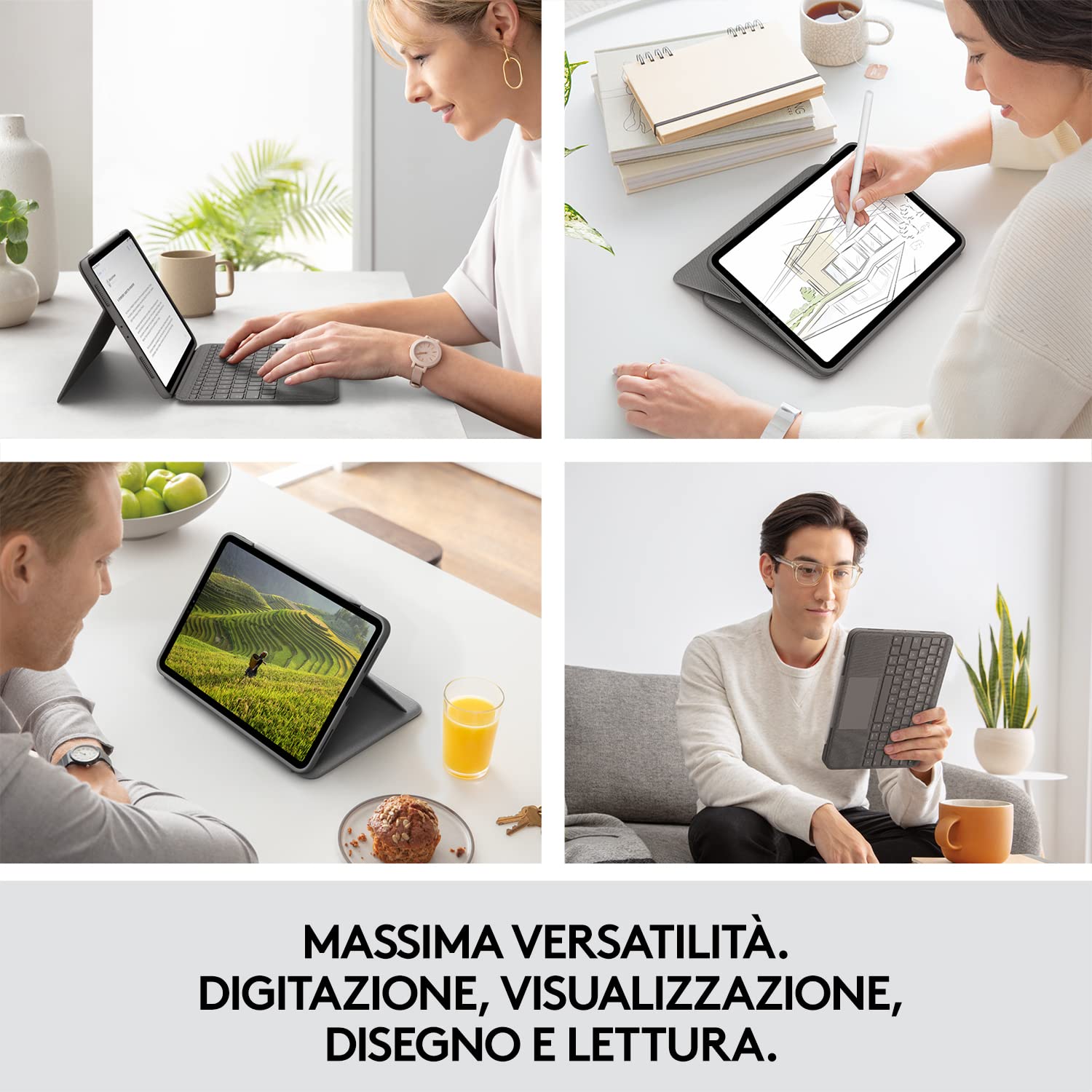 Logitech Folio Touch iPad Pro da 11 pollici (1a, 2a, 3a, 4a gen - 2018, 2020, 2021, 2022) Custodia con tastiera - Tastiera retroilluminata, trackpad, Smart Connector, ITA QWERTY - Grafite