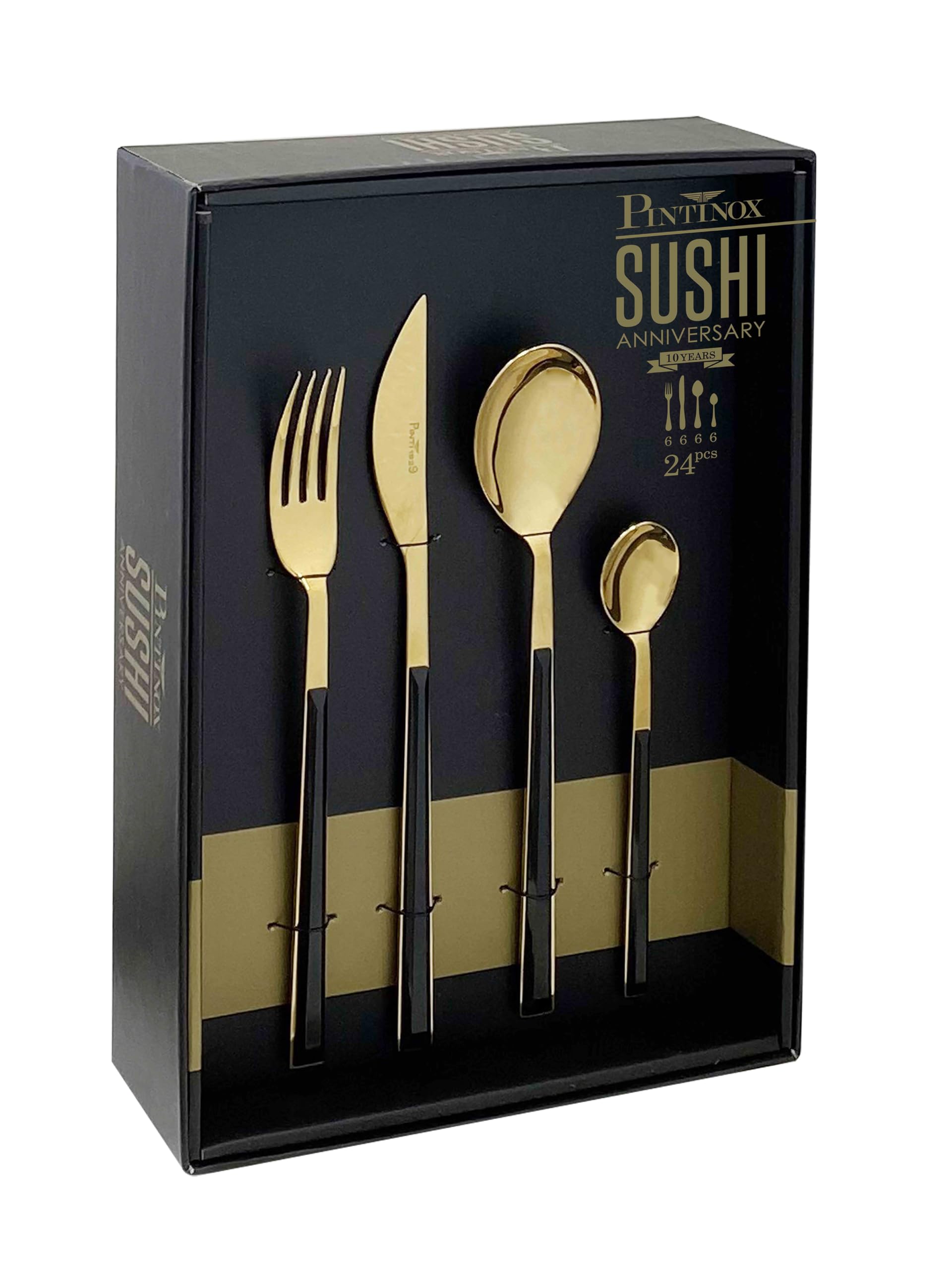 Pintinox servizio posate da 24 pezzi kyoto oro e nero(set per 6 persone)
