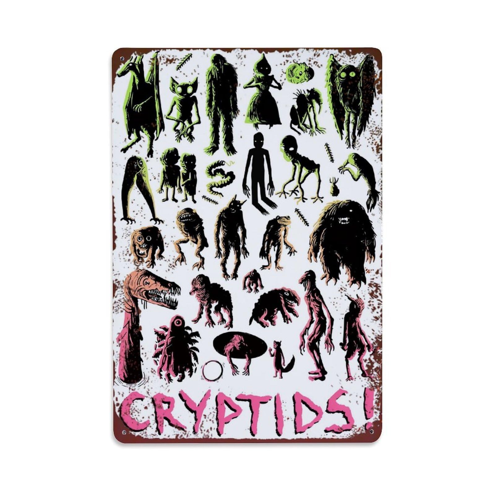 Jdyaojiesheng Vintage Cryptid Creatures Monster Silhouettes Art Tin Sign Retro Metal Wall Decor Metal Poster, Home Bar Garage Farmhouse Cafe Wall Art Decoration 8X12inches
