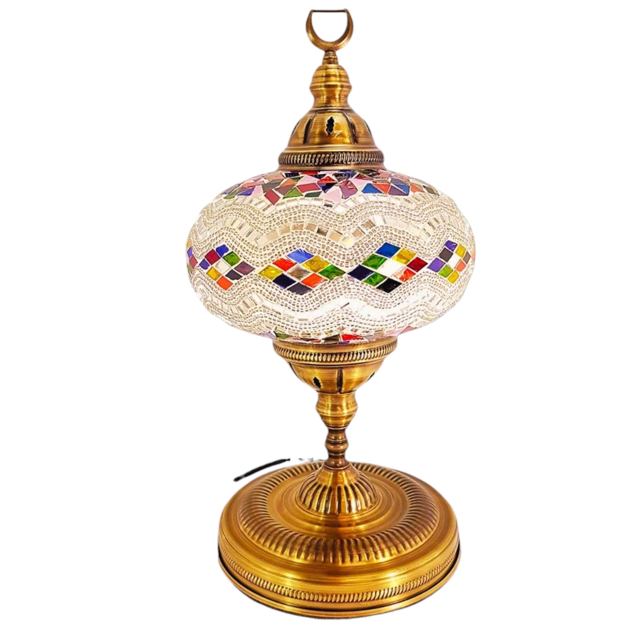 LaModaHome Turkish Lamp Handmade Extra Large Moroccon Tiffany Style Glass Mosaic Desk Table Lamp Light - 14" Tall