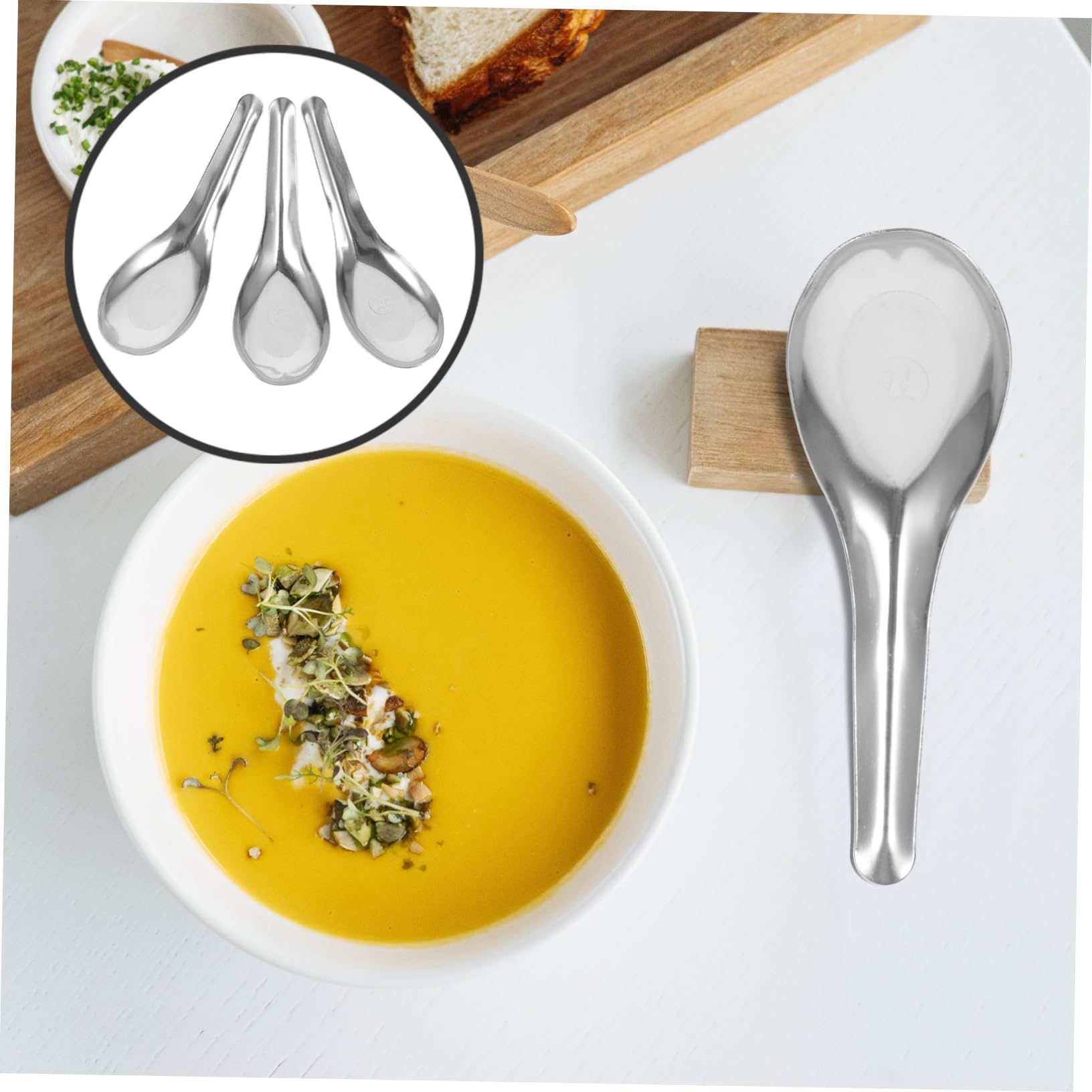 Gatuida 50piezas Cuchara Sopera De Acero Inoxidable Cucharas Gruesas Para Sopa Sopera Redonda Vajilla Hogar y Servir Comida Restaurante