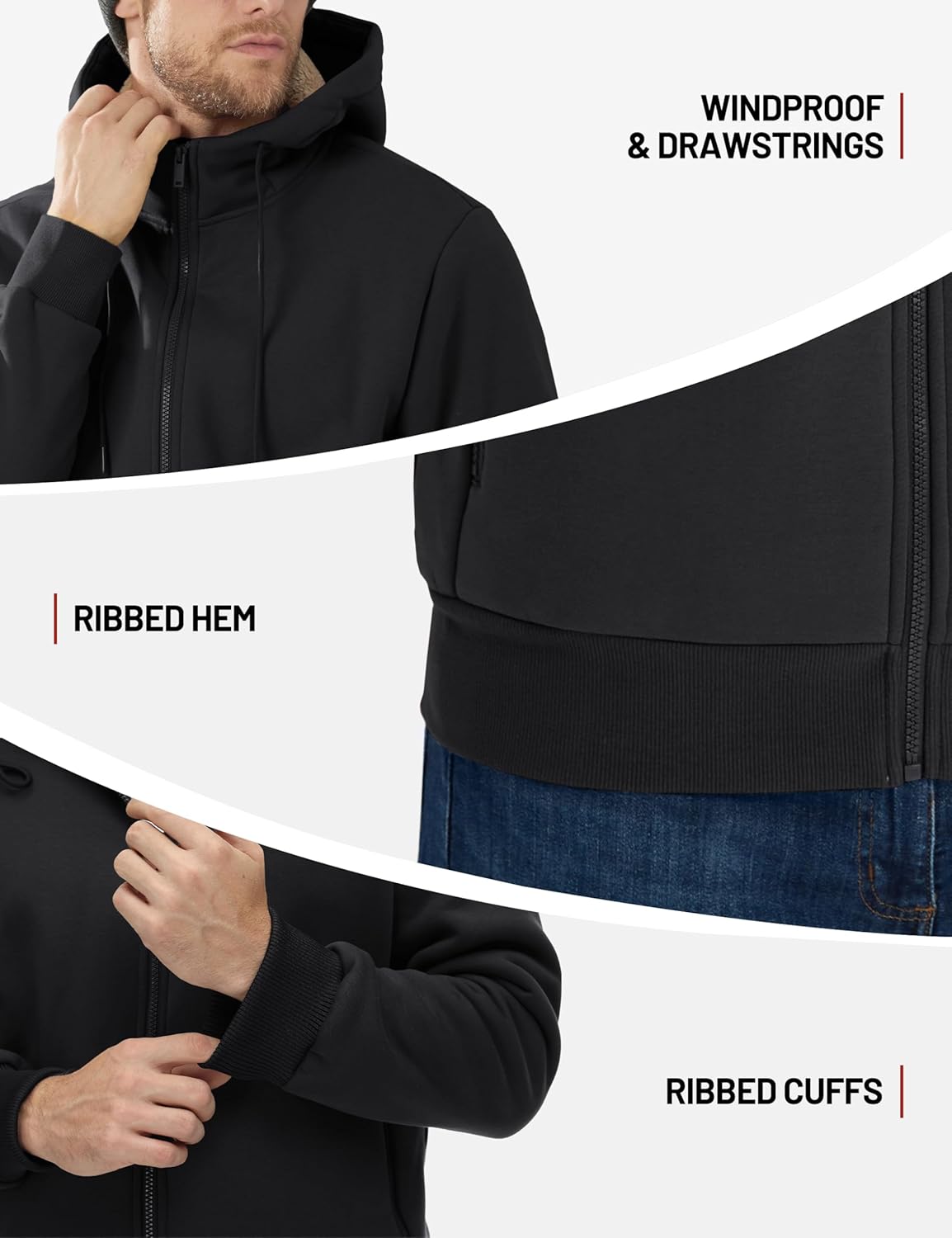 TACVASEN Men's Zip Up Sherpa Lined Hoodies Thick Fleece Heavyweight Jacket Windproof Thermal Zipper Sweatshirt - Image 6