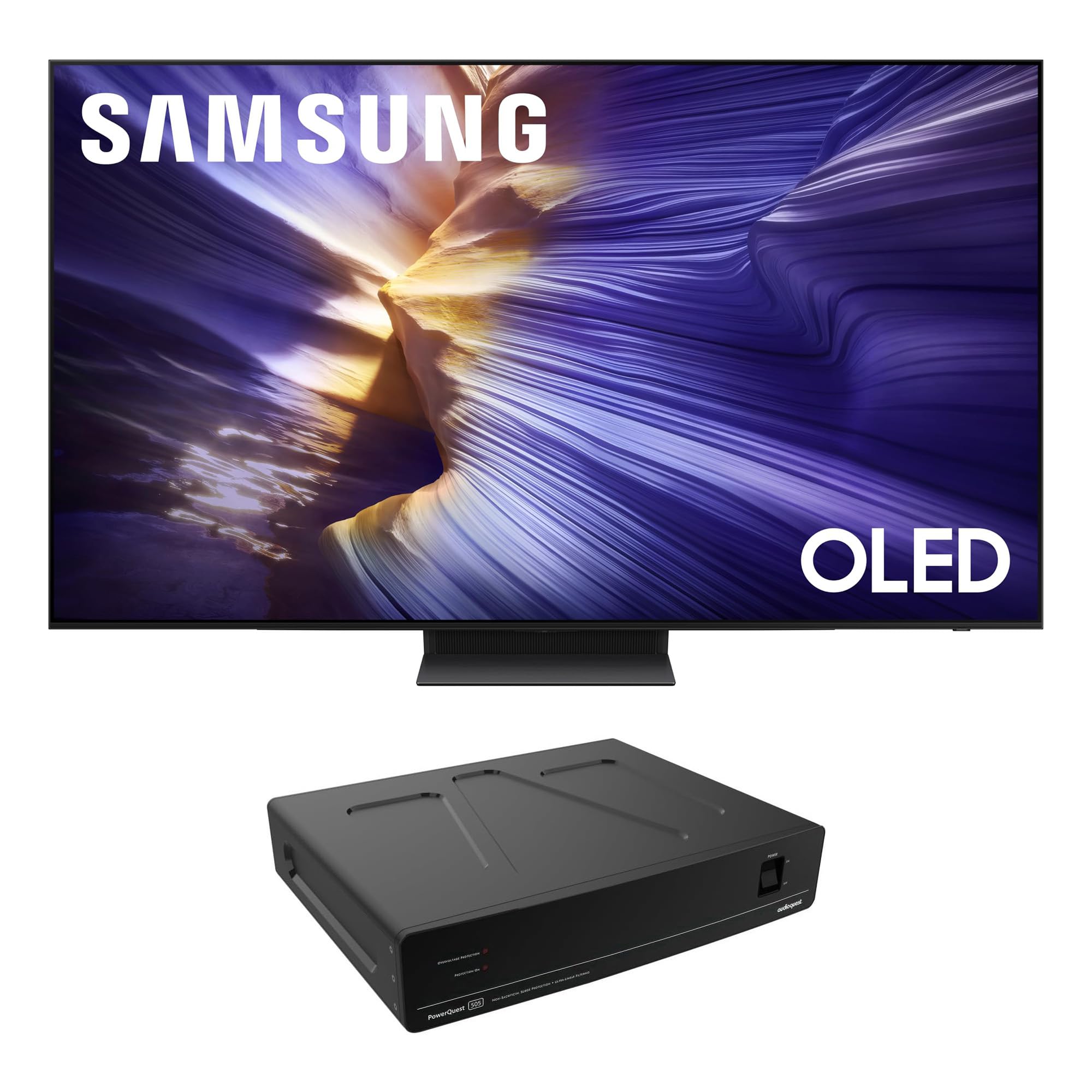 Samsung 77-Inch Class OLED S90F 4K Smart TV NQ4 AI Gen3 Processor, 4K AI Upscaling Pro, OLED HDR + Bundle with an AudioQuest PQ505NA PowerQuest 505 12 Outlet Surge Protector (2025)