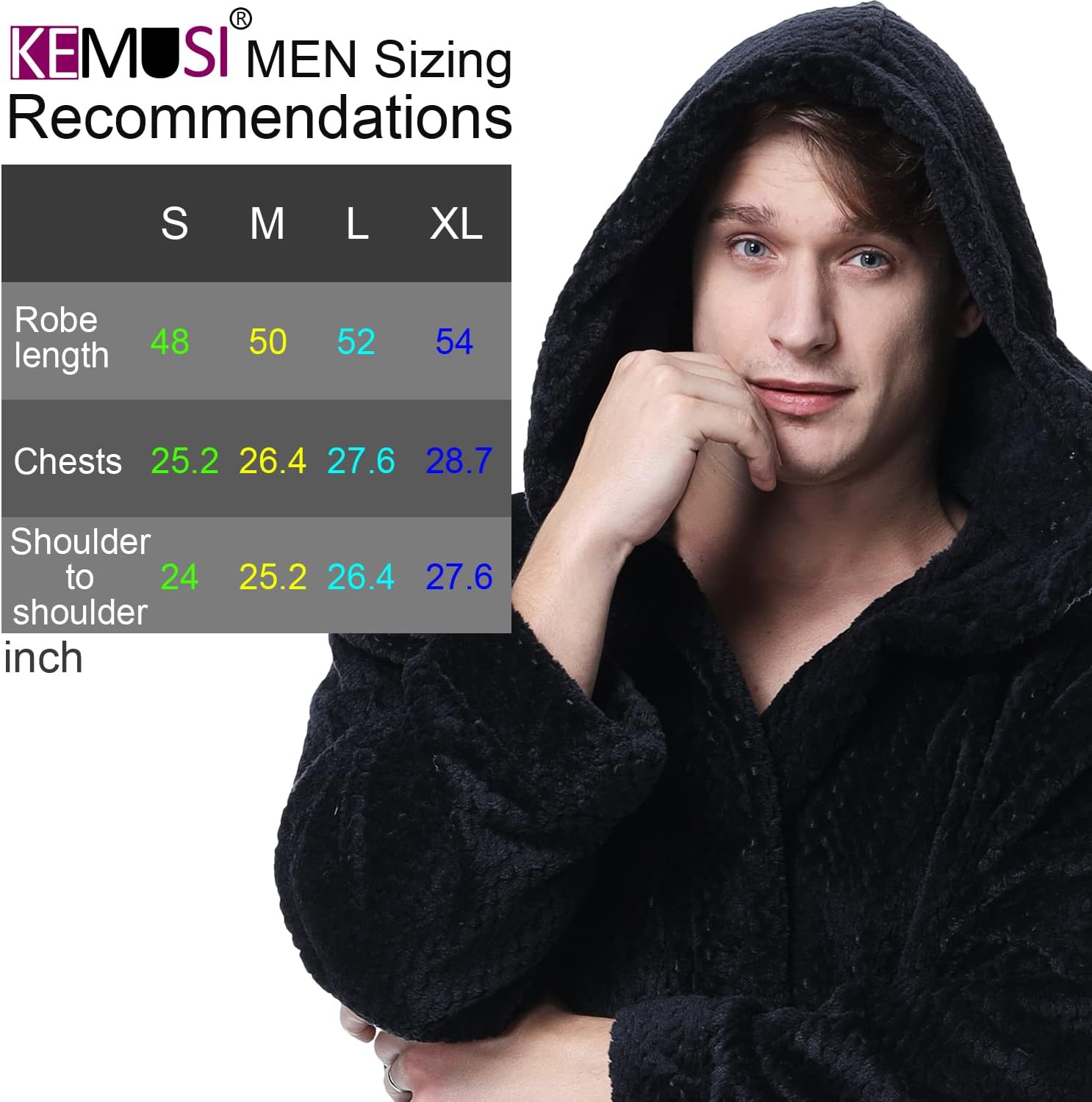 KEMUSI Hooded Herringbone Men's Soft Spa Full Lenght Bathrobe,Comfy Full Length Warm Nightdress - Image 4