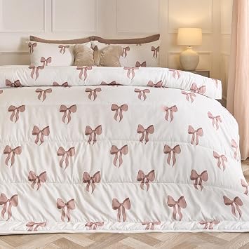 OHS Coverless Duvet Single, Bow Gifts for Women 10.5 Tog Bow Bedding Washable Coverless Duvet Soft Comfy Microfibre Summer Winter Camping Blanket Single Quilt Cover with Pillowcase, Ivory