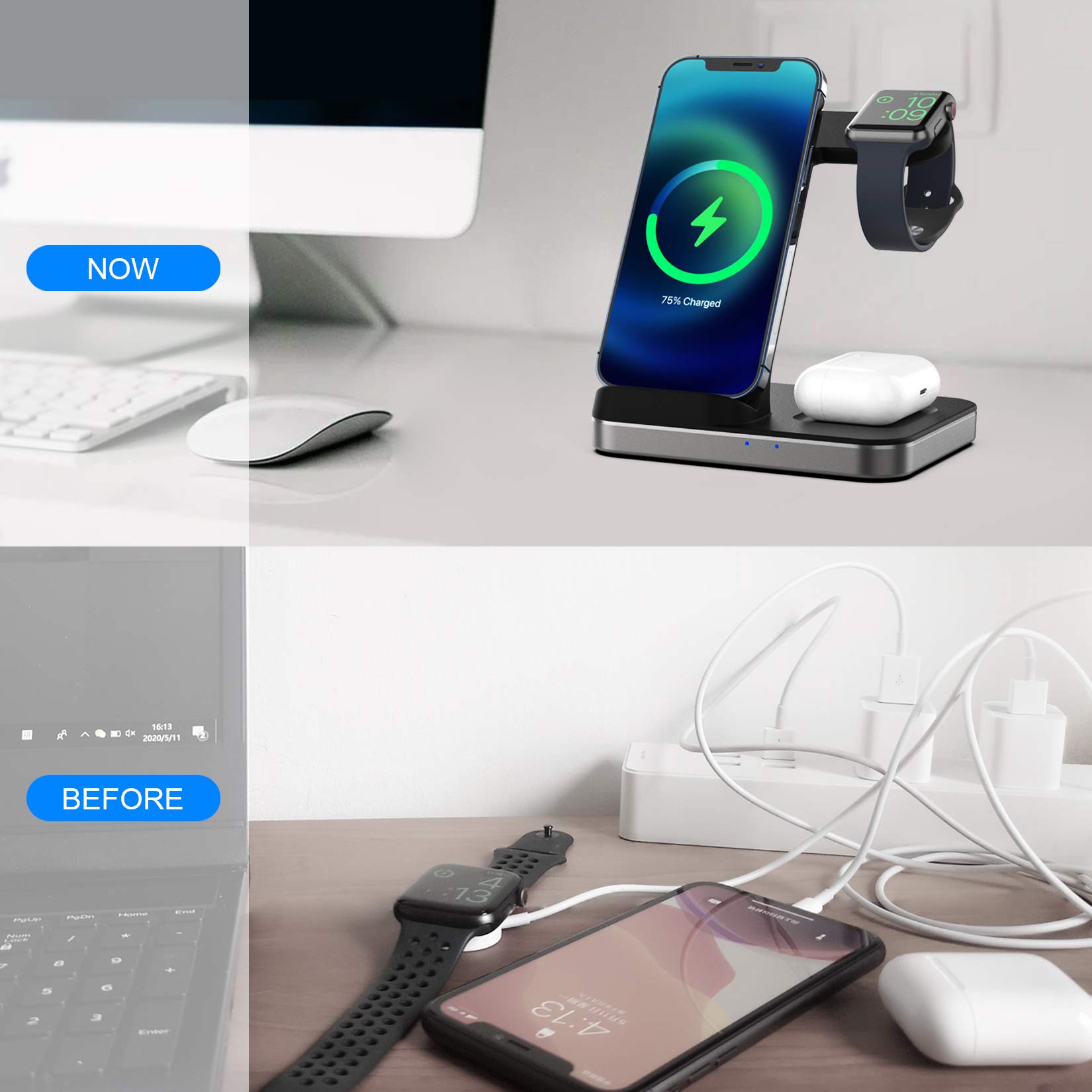 Boaraino Caricabatterie Wireless Magnetico 2-in-1 Per IPhone E AirPods - Foto 4