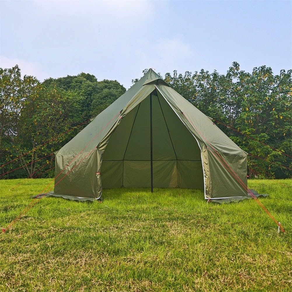 Tienda de campaña caliente para 4 estaciones con gato de estufa, para campamento de invierno, tienda de campaña 210T resistente al desgarro, con paño ignífugo, amplio refugio, para 2-4 personas al