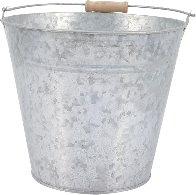 Yardwe Galvanized Metal Bucket Planters Small Pails Tin Bucket French Flower Bucket Vases Rustic Water Bucket with Wooden Handles Garbage Waste Basket Trash Can for Table