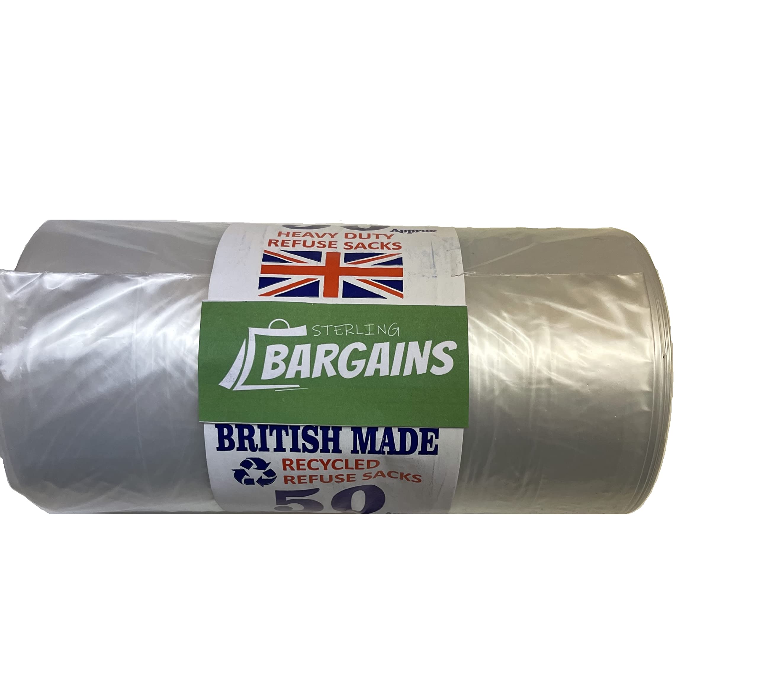 Sterling bargainsBritish Made Strong Large Dustbin Bin Bags Liners Plastic Bag Refuse Thick Sacks 50 Pack Rolls 75 Litre Sack Rubbish Waste (Clear)
