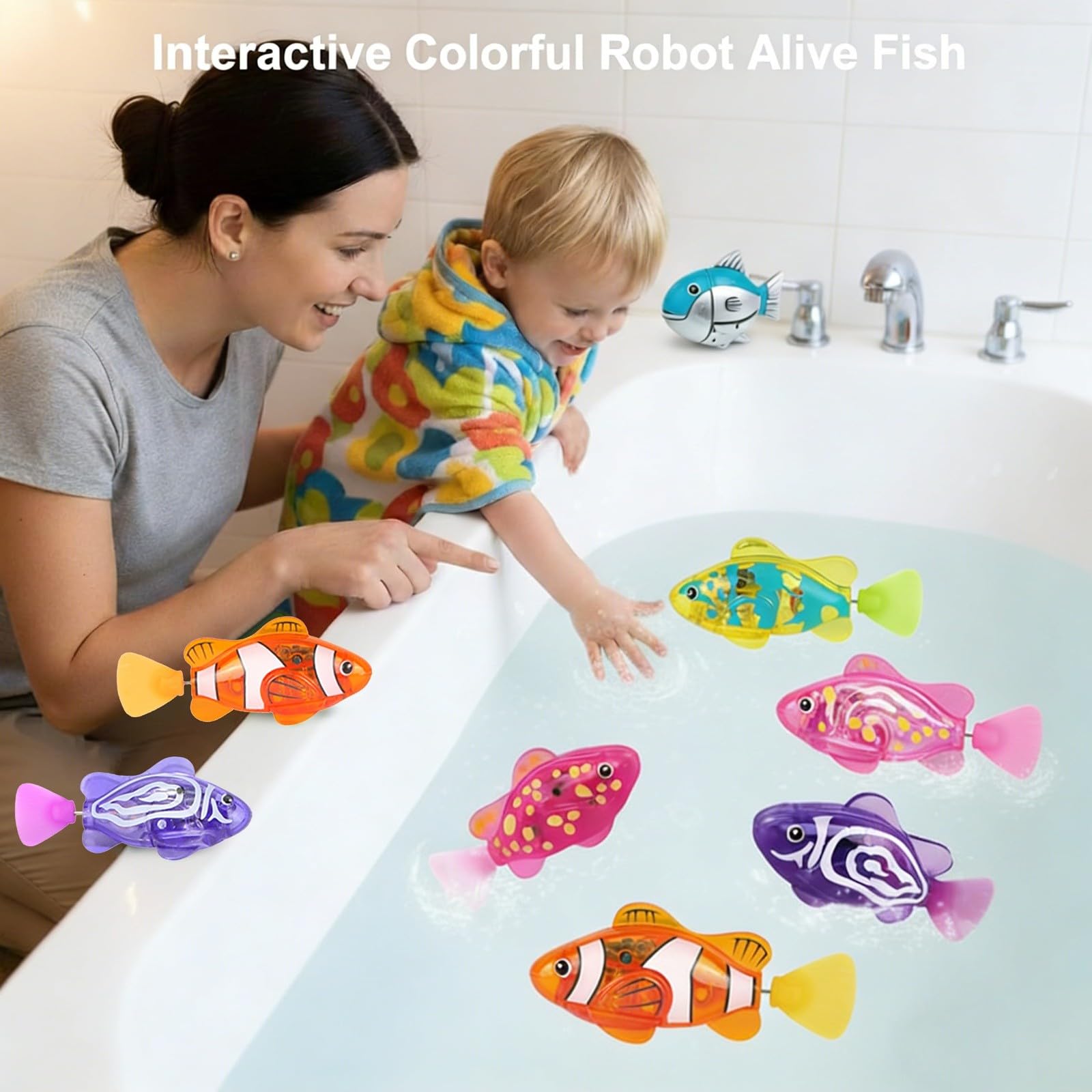 Magic Water-Activated Glowing Swimming Fish, Pool Toy Robotic Fish, Interactive Colorful Robot Fishes for Bathtub, Swimming Pool (4pcs) — view 7