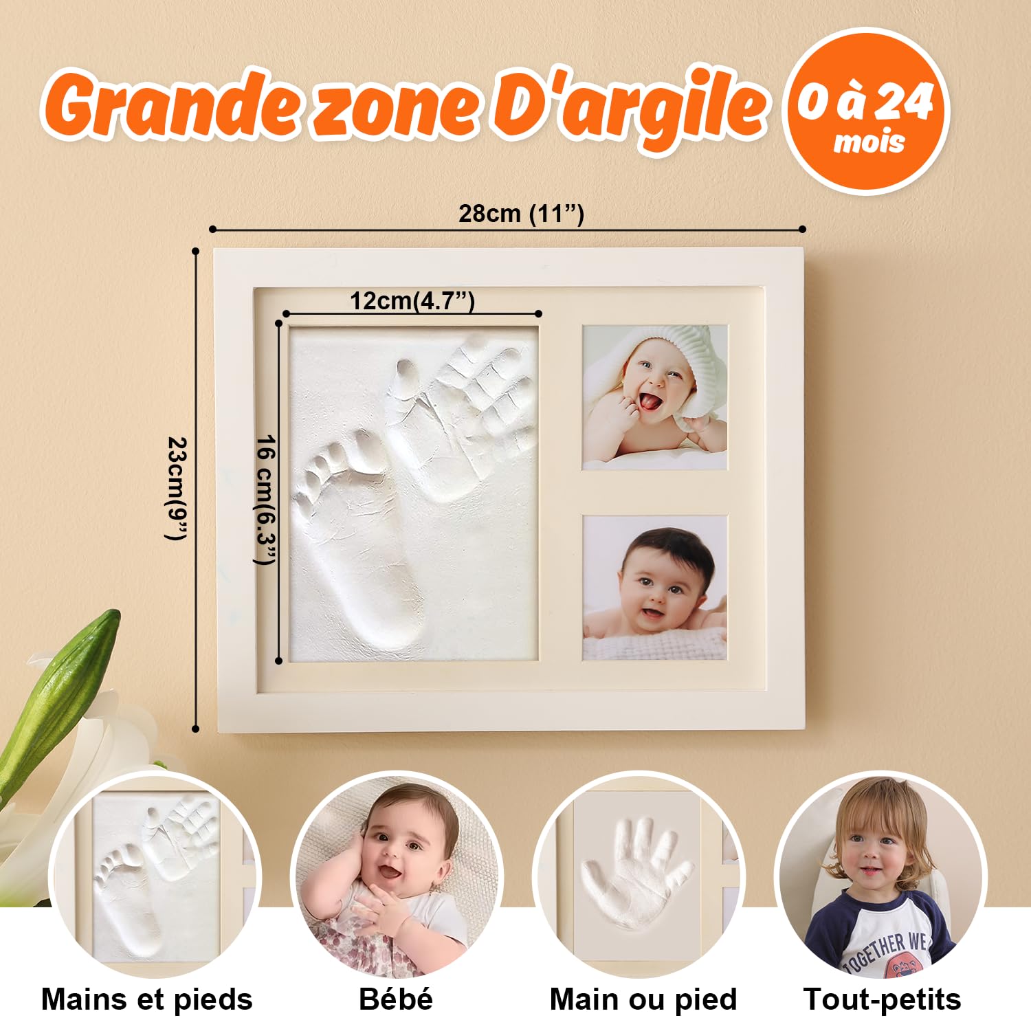 PewinGo Kit Empreintes Bébé - Cadre Souvenir Mains Et Pieds Pour Nouveau-Né, Cadeau Naissance Personnalisé Inoubliable