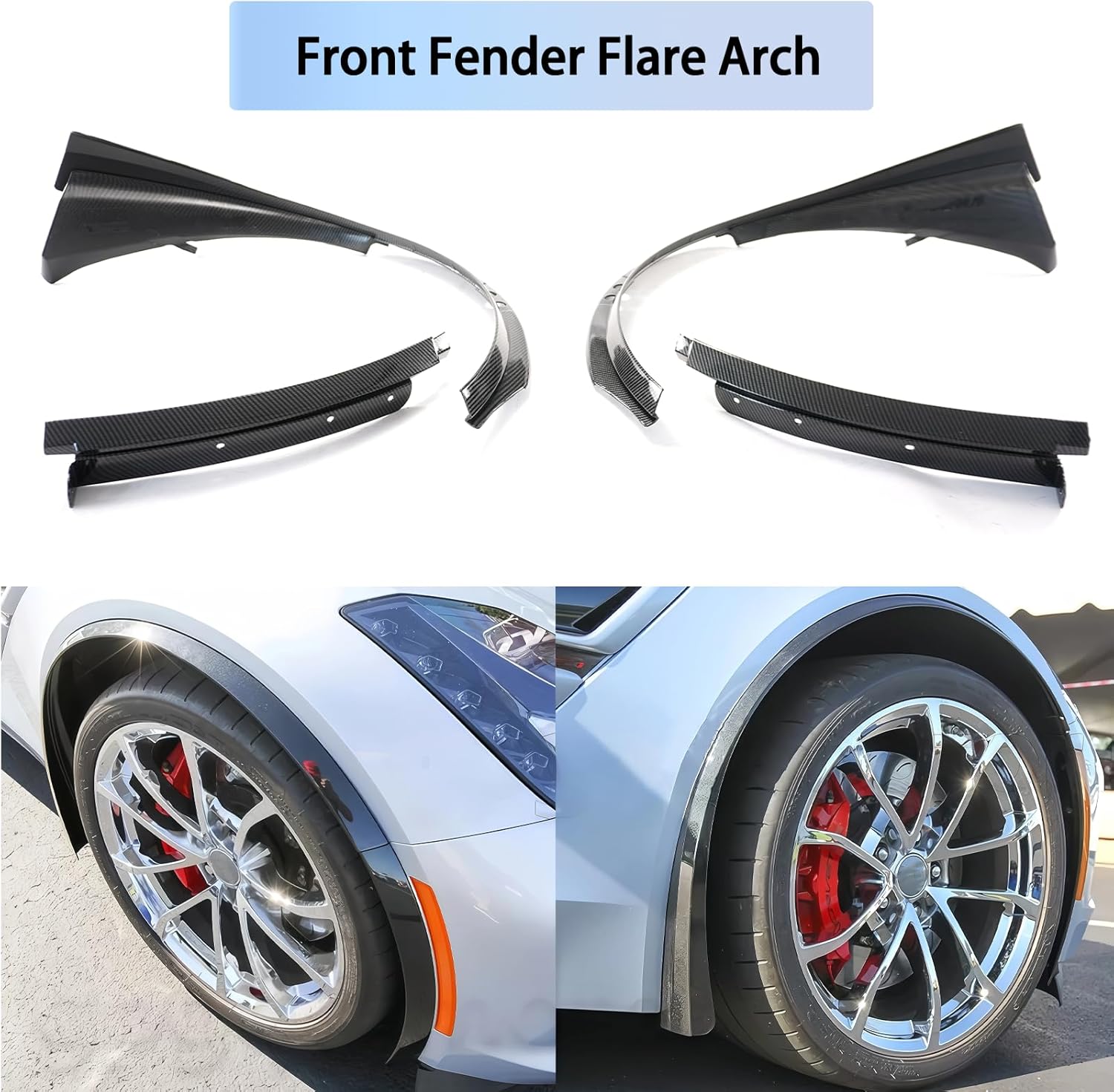 Front & Rear Wheel Fender Trim For Chevrolet Corvette C7 Grand Sport/Z06/ZR1 2014-2019 Widebody Models Fender Flares Molding Extension Add On Wheels Arch Guard (Carbon Fiber Print)